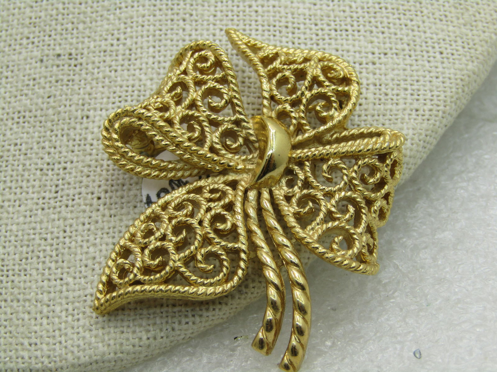 Vintage Crown Trifari Filigree Bow Brooch, 1960's, 2" - 3