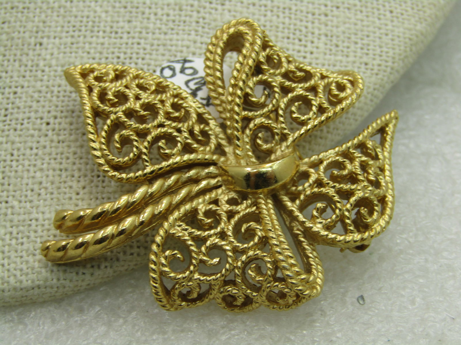 Vintage Crown Trifari Filigree Bow Brooch, 1960's, 2" - 4