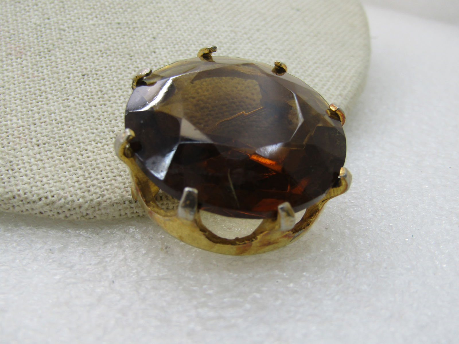 Vintage Smokey Glass Stone Brooch, 1.25" Prong-Set, 1960's - 2