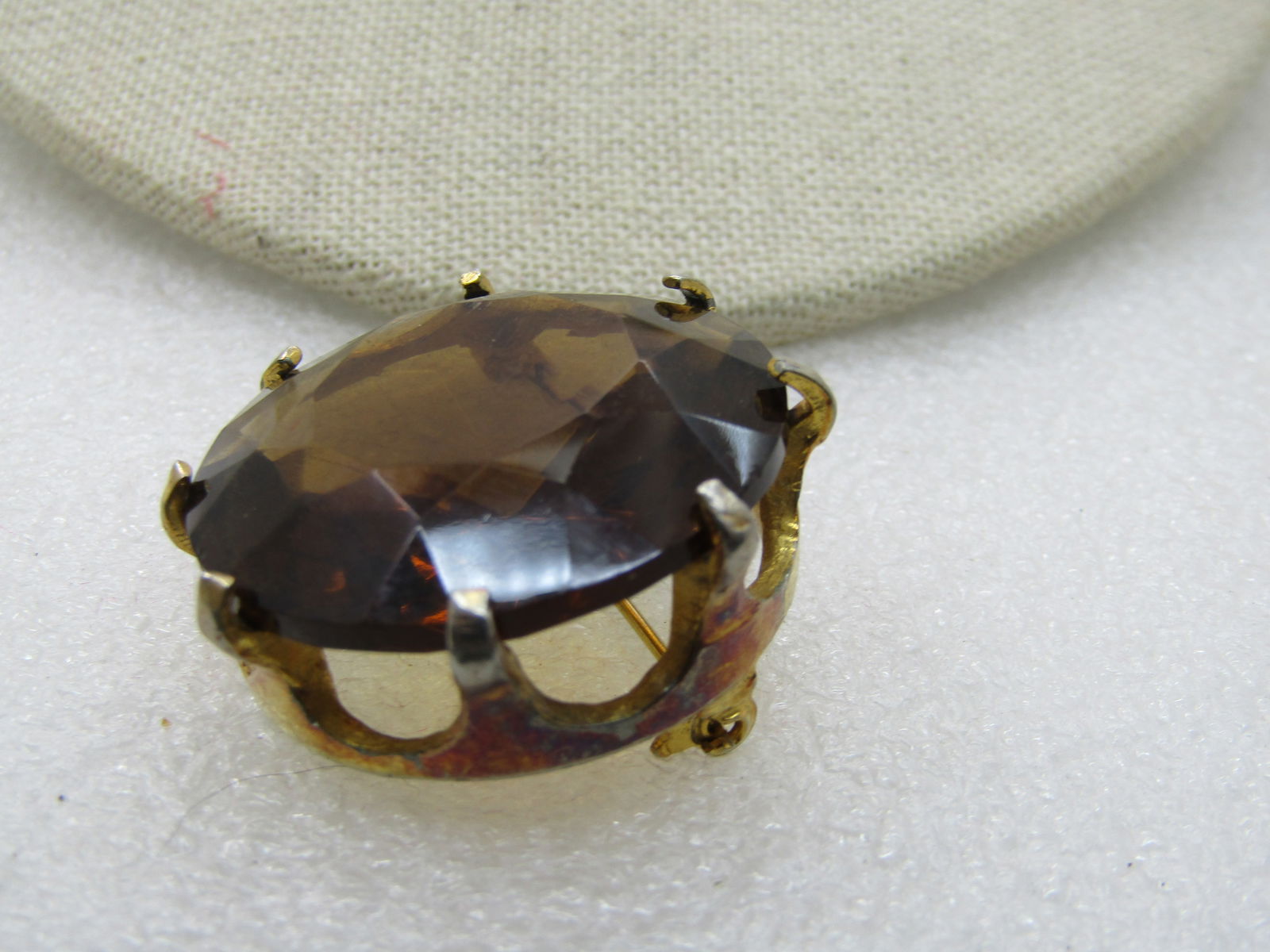 Vintage Smokey Glass Stone Brooch, 1.25" Prong-Set, 1960's - 3