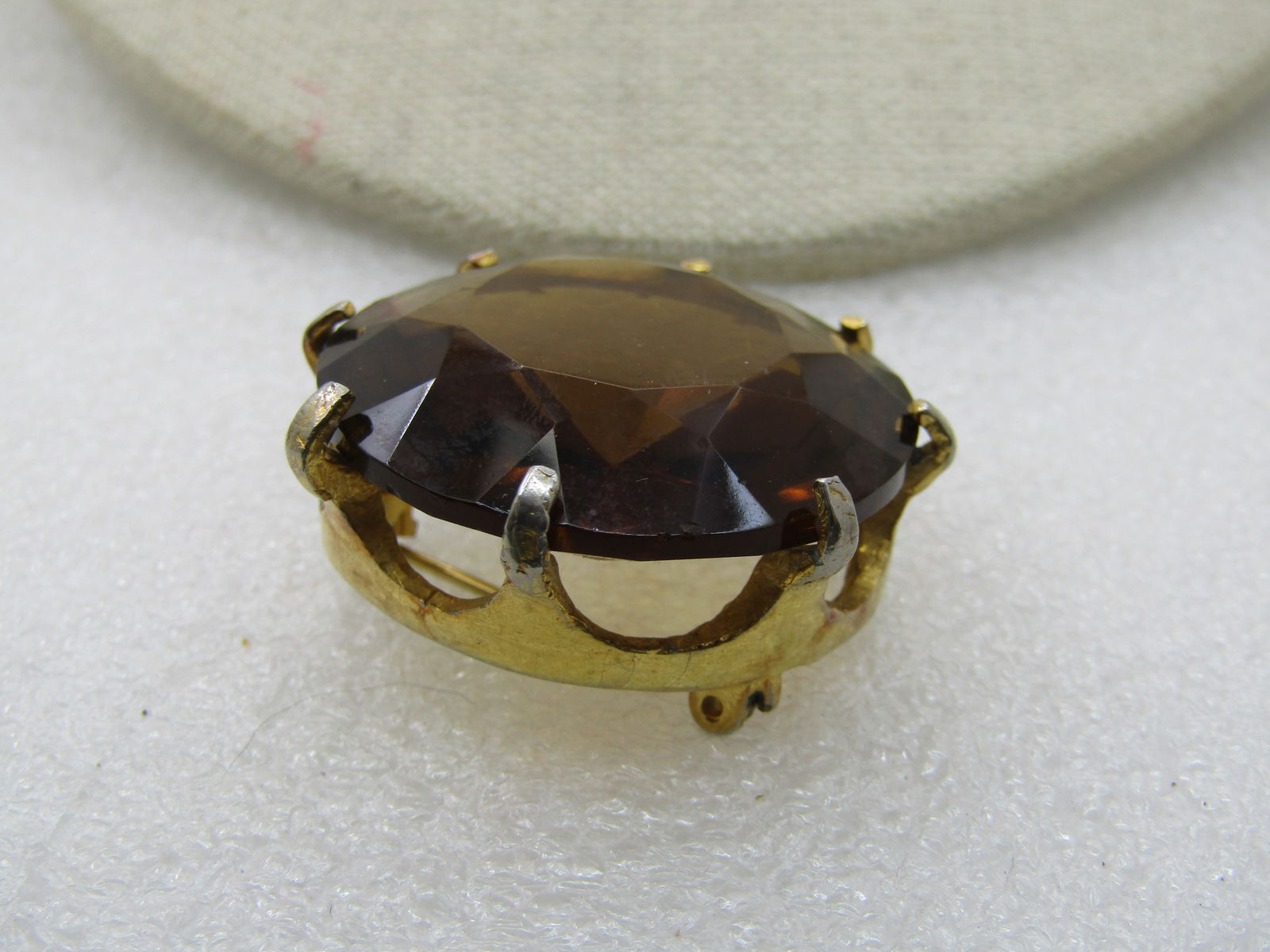 Vintage Smokey Glass Stone Brooch, 1.25" Prong-Set, 1960's - 4