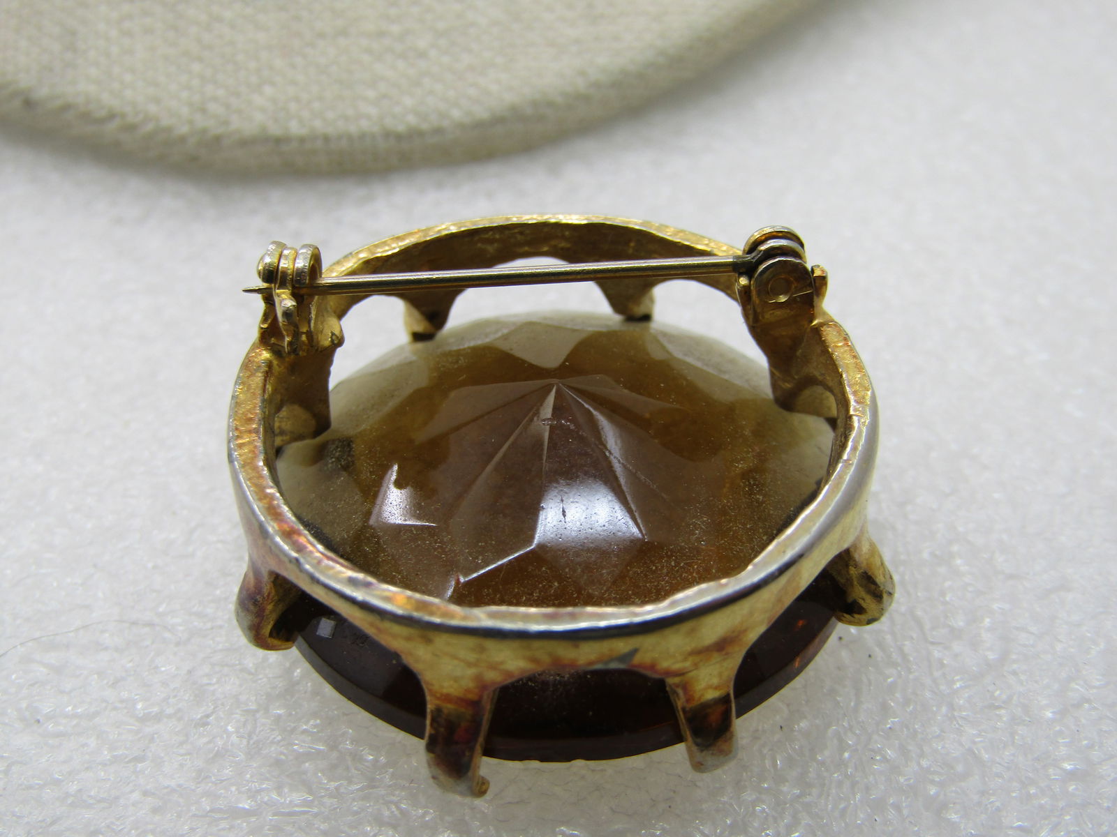 Vintage Smokey Glass Stone Brooch, 1.25" Prong-Set, 1960's - 5