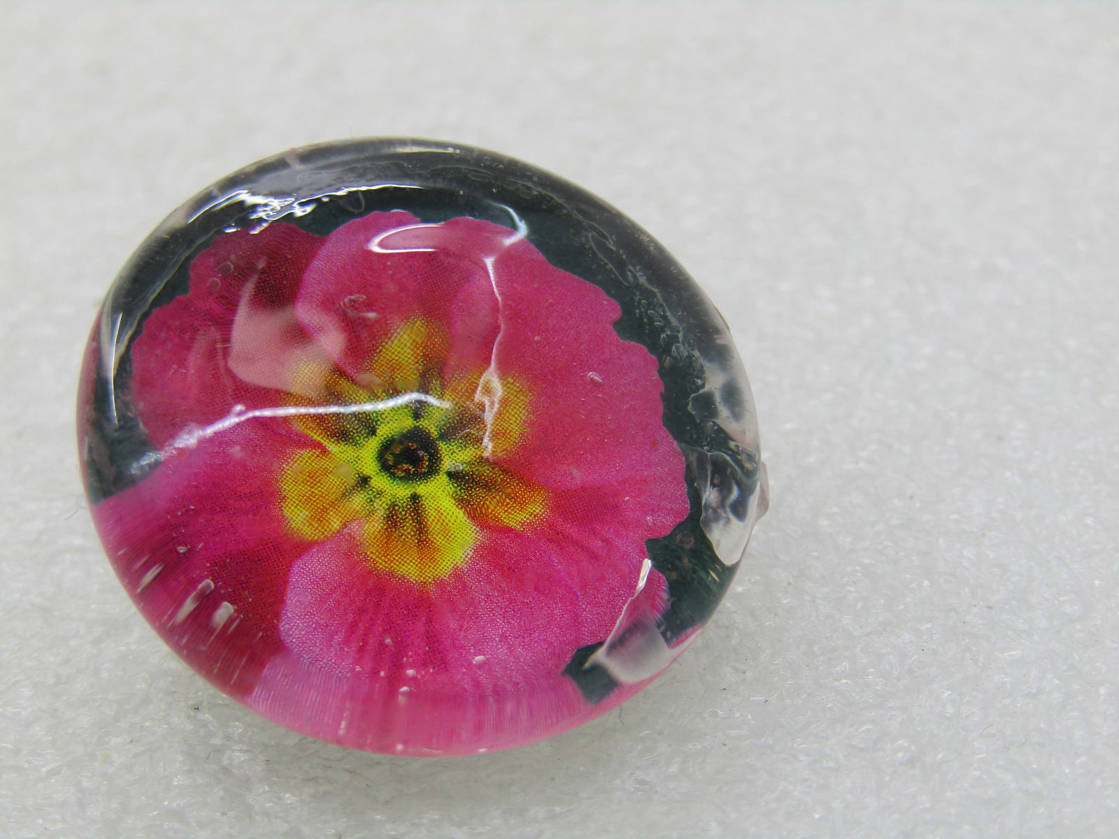 Vintage Glass Floral Reverse Painted Brooch, Pink Blossom, 1" - 2