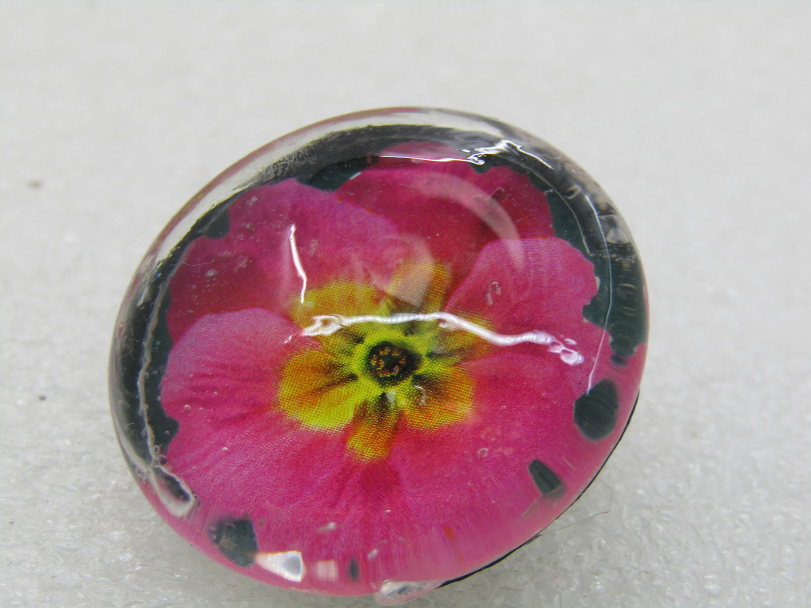 Vintage Glass Floral Reverse Painted Brooch, Pink Blossom, 1" - 3