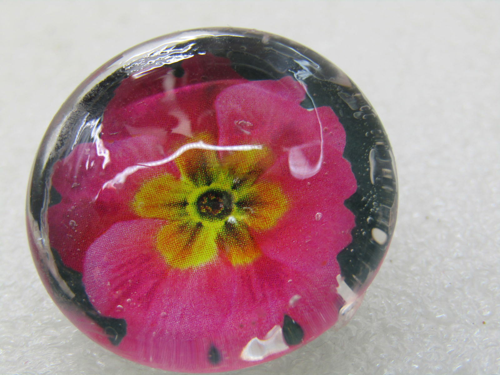 Vintage Glass Floral Reverse Painted Brooch, Pink Blossom, 1" - 4