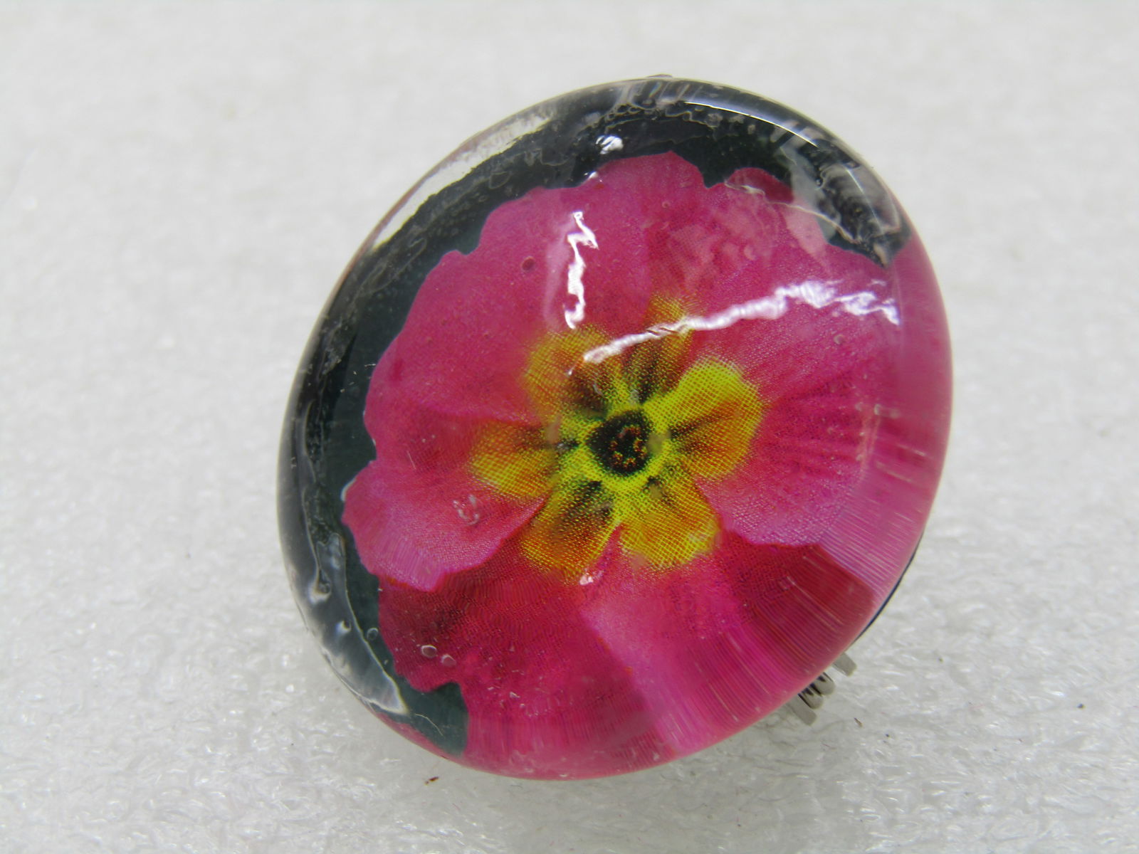 Vintage Glass Floral Reverse Painted Brooch, Pink Blossom, 1" - 6
