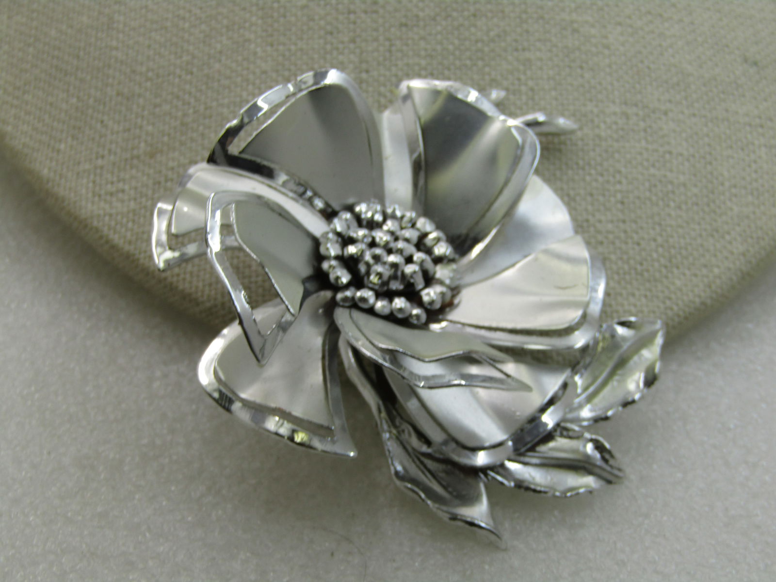 Vintage Large Floral Blossom Brooch, 3", Silver Tone, 1960's-1970's - 4