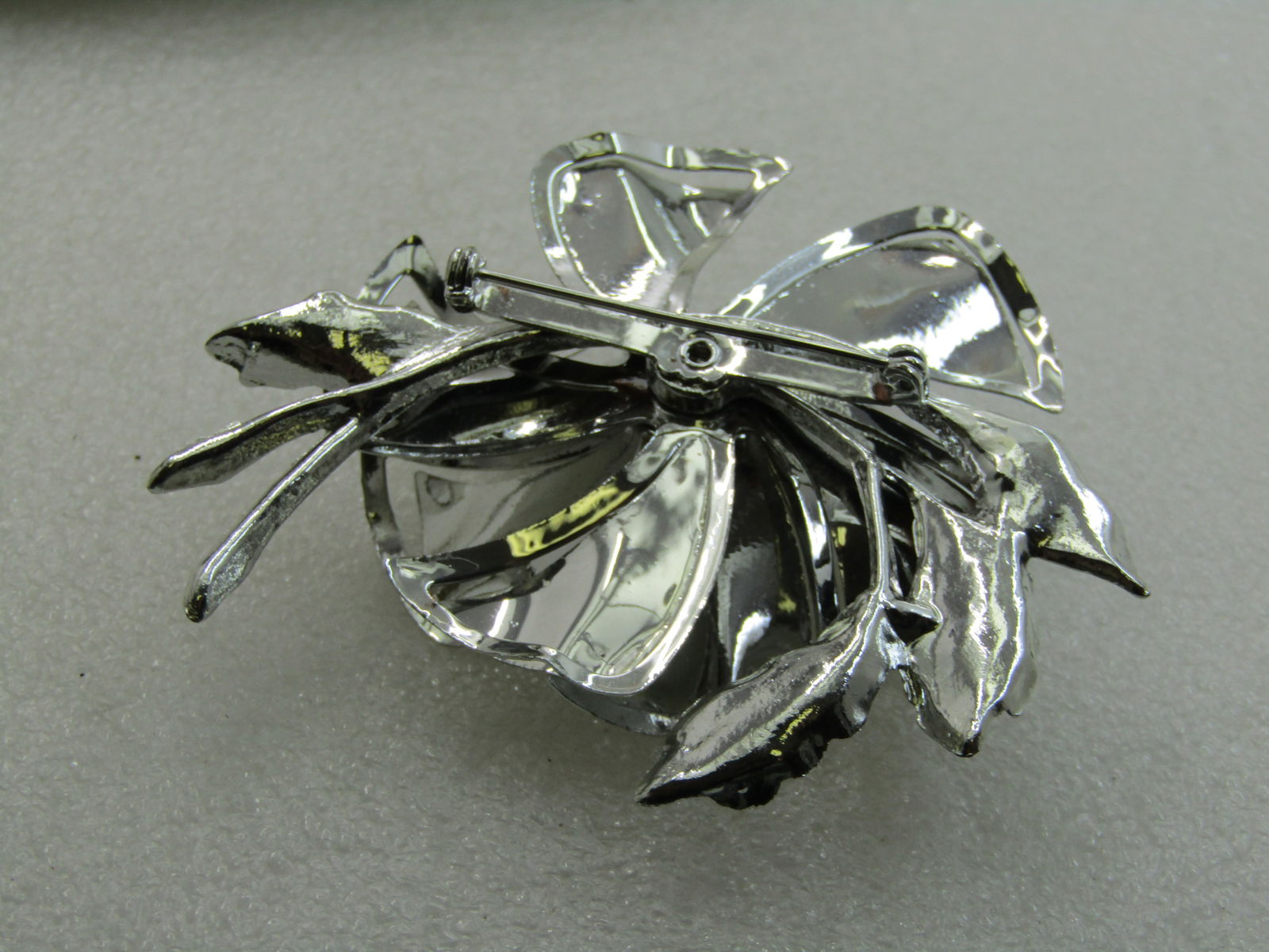 Vintage Large Floral Blossom Brooch, 3", Silver Tone, 1960's-1970's - 6