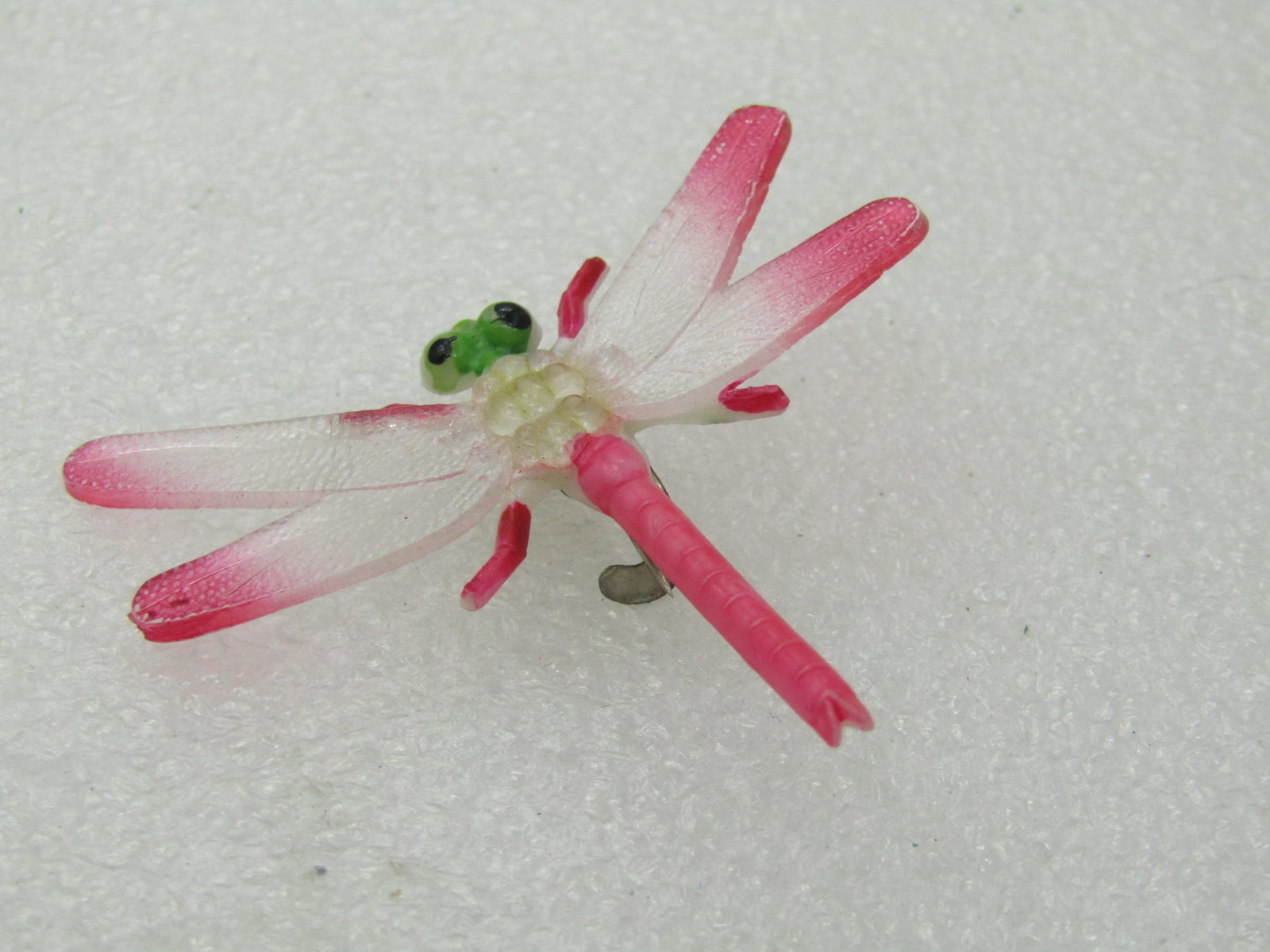 Vintage Pink Dragonfly Brooch, 1.5" Long, 17.5" wide, Plastic - 6