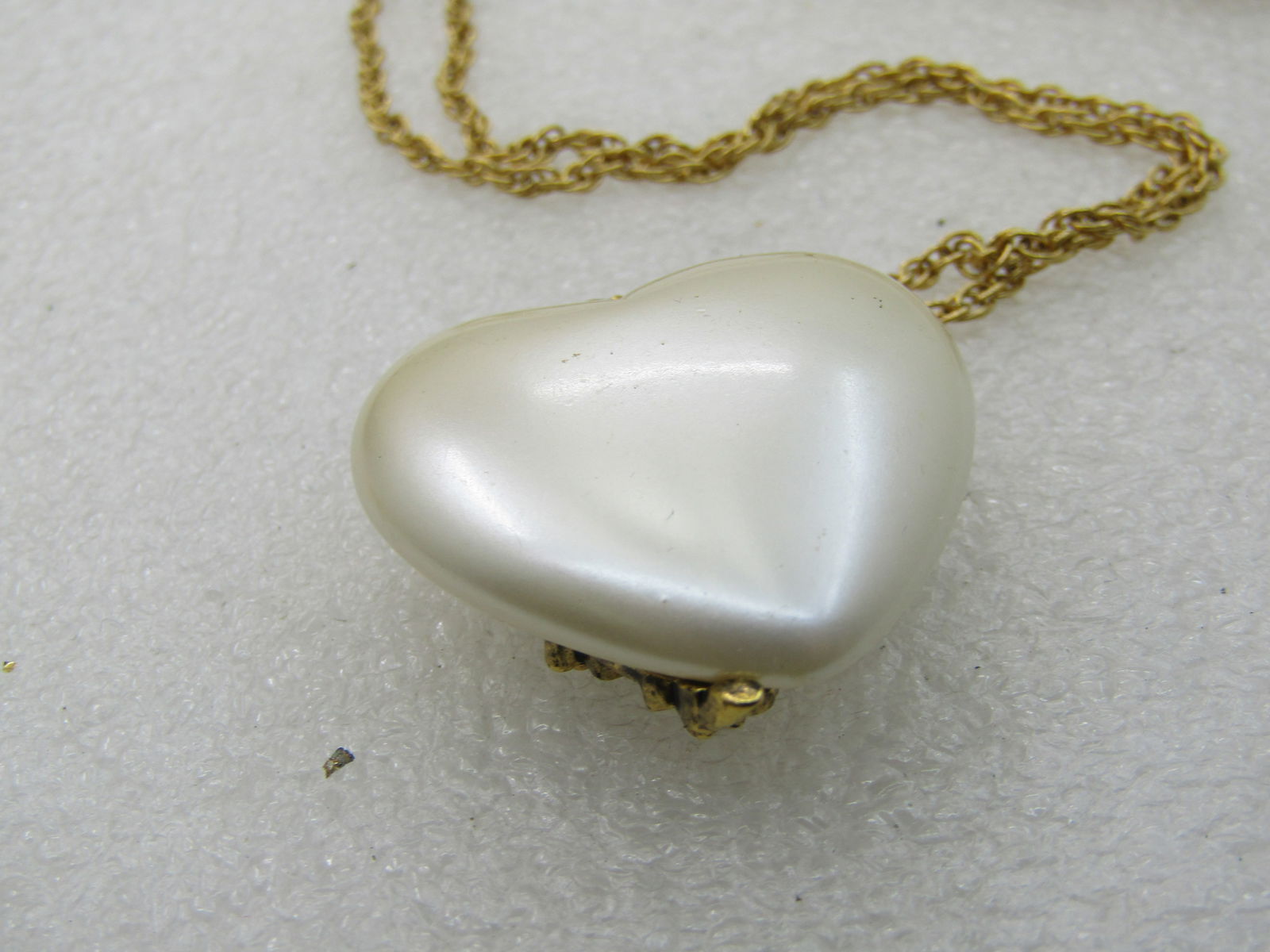 Vintage Faux Pearl Rose Heart Necklace, 30" Rope Chain, 1.5mm, 1970's - 8