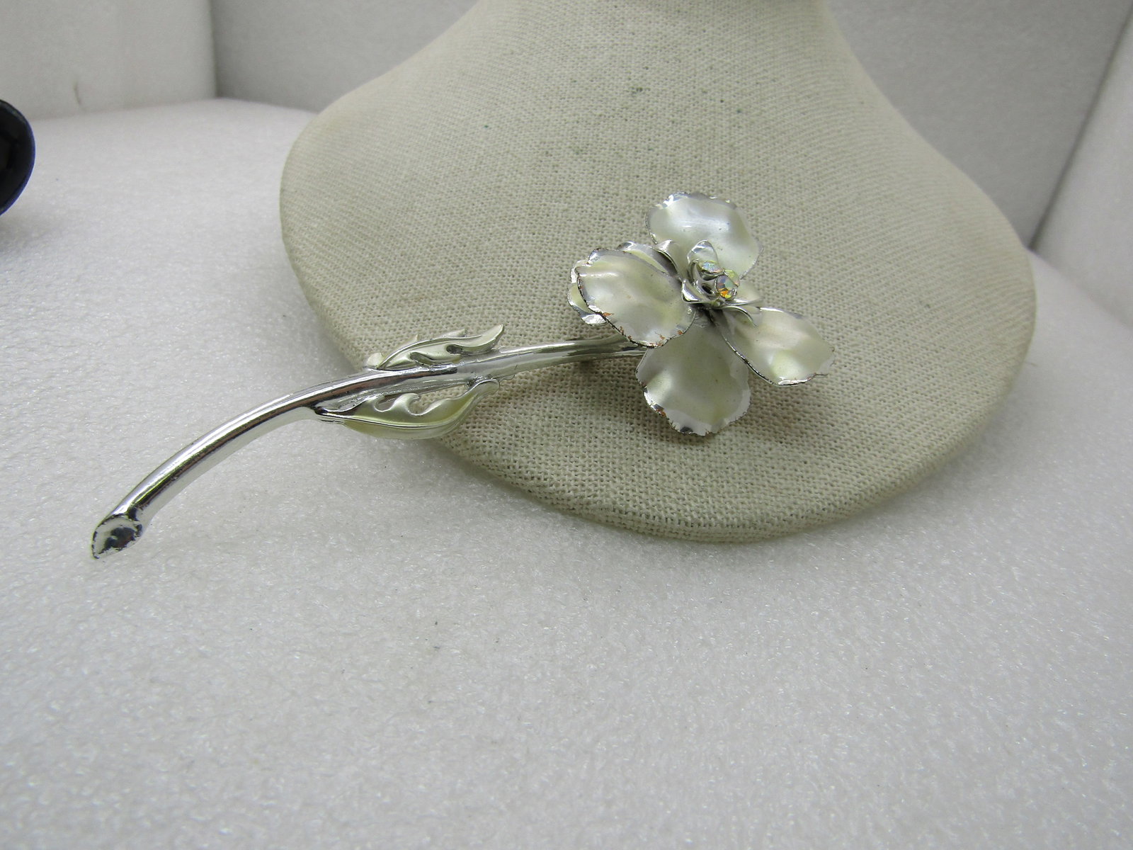 Vintage Long Floral Brooch, AB Rhinestones, 4.25" (1 of 7)