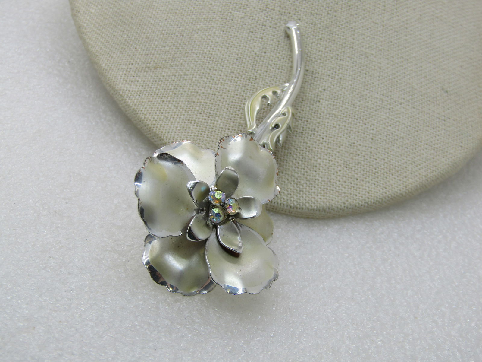 Vintage Long Floral Brooch, AB Rhinestones, 4.25" - 6