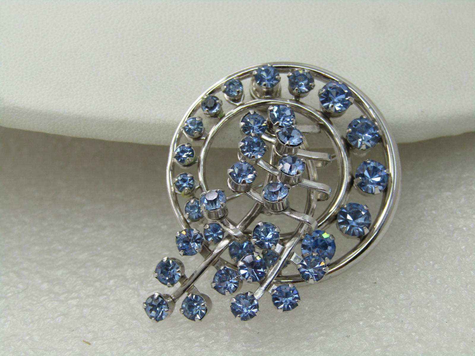 Vintage Blue Rhinestone Circle & Trail Brooch, 1960's, 1.75", Silver Tone - 2
