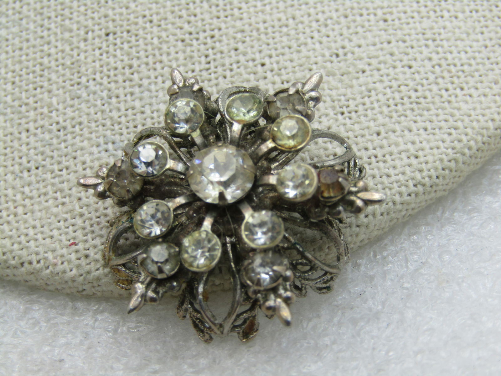 Vintage Tiered Rhinestone Brooch, Snowflake/Star, Filigree, 1-1/8" - 2