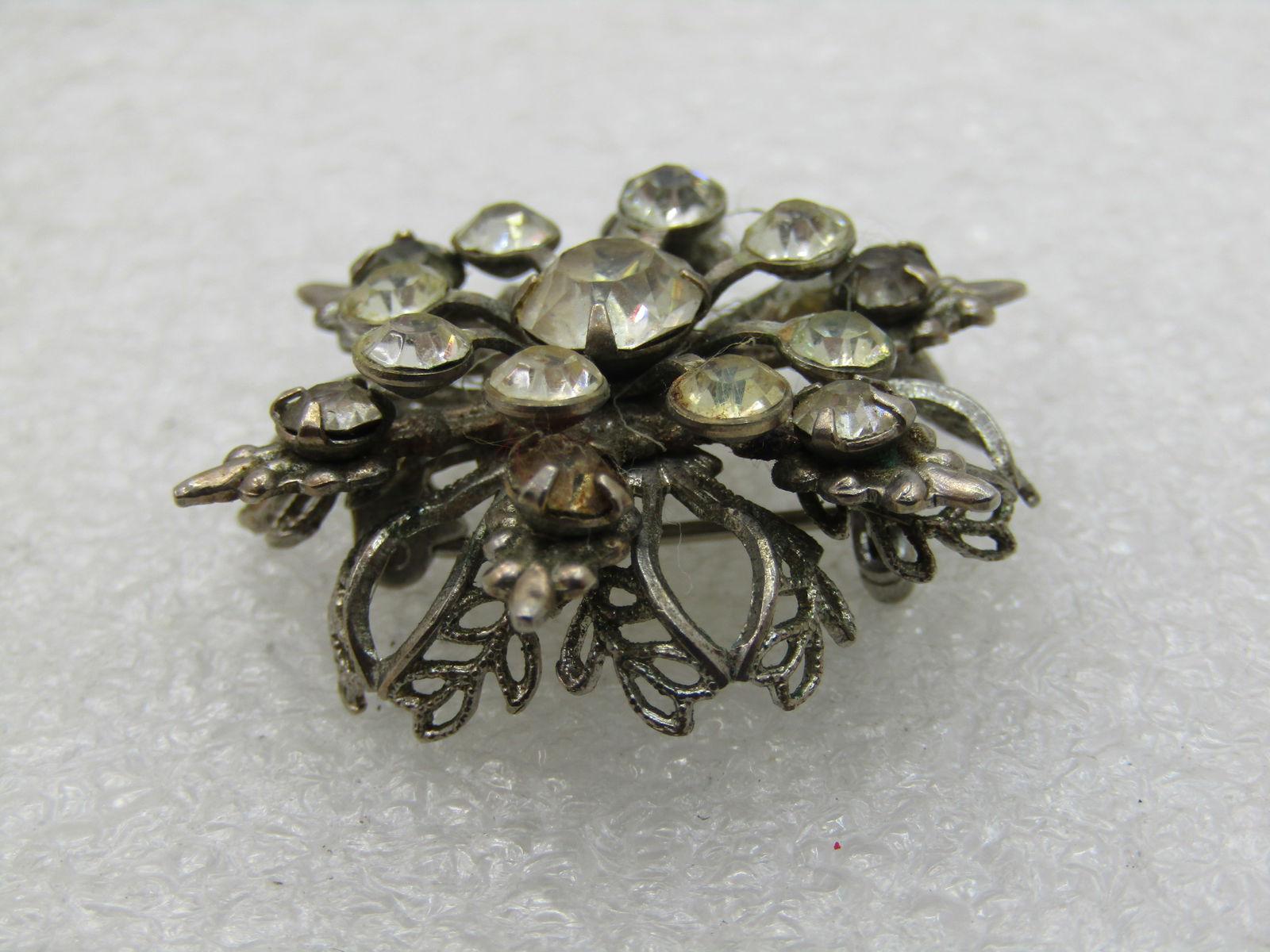 Vintage Tiered Rhinestone Brooch, Snowflake/Star, Filigree, 1-1/8" - 4