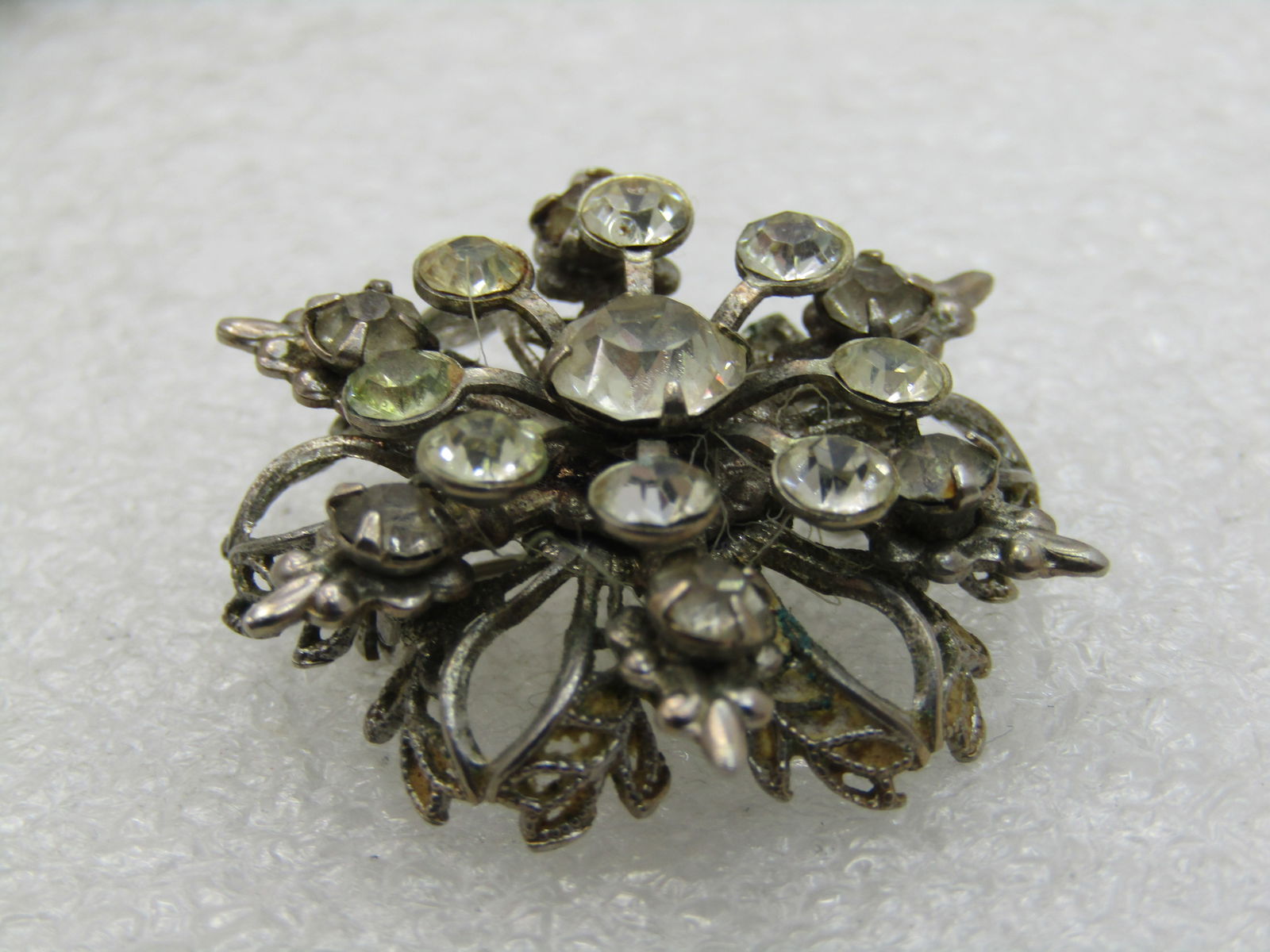 Vintage Tiered Rhinestone Brooch, Snowflake/Star, Filigree, 1-1/8" - 5