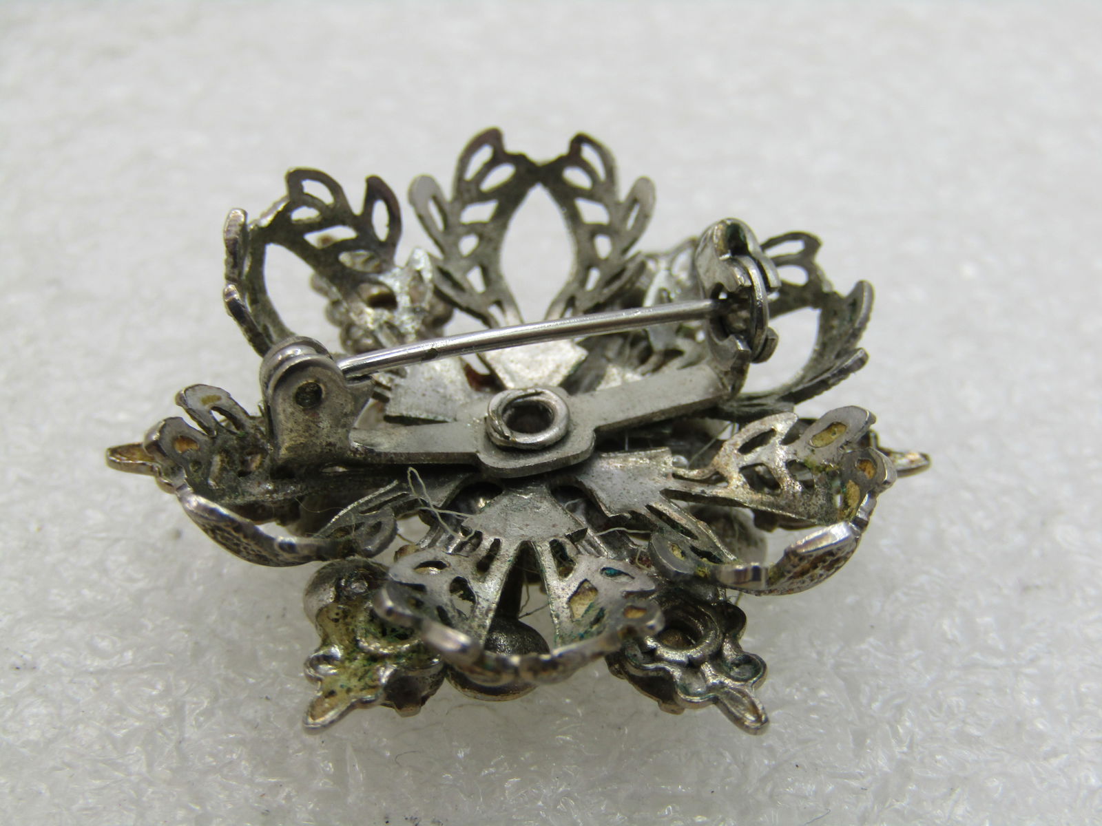 Vintage Tiered Rhinestone Brooch, Snowflake/Star, Filigree, 1-1/8" - 6