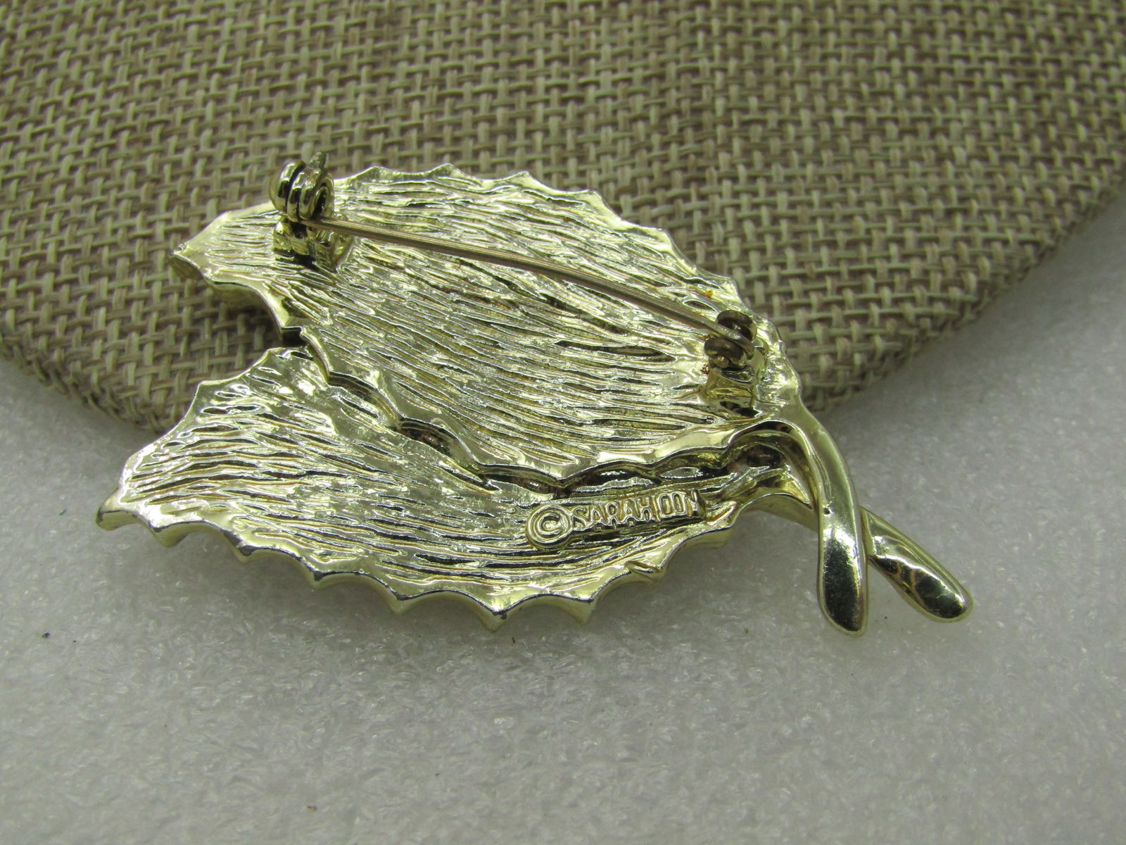 Vintage Sarah Coventry Woodgrain Leaf Brooch, 2.5", 1960's-1970's - 5