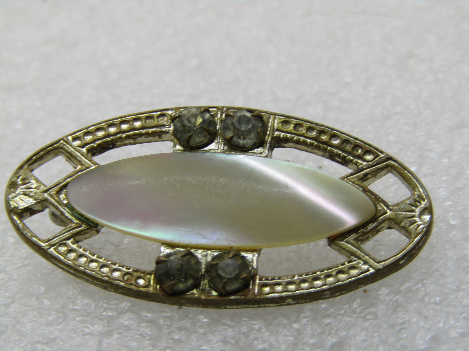 Vintage MOP Rhinestone Brooch, 1930's-1940's - 2