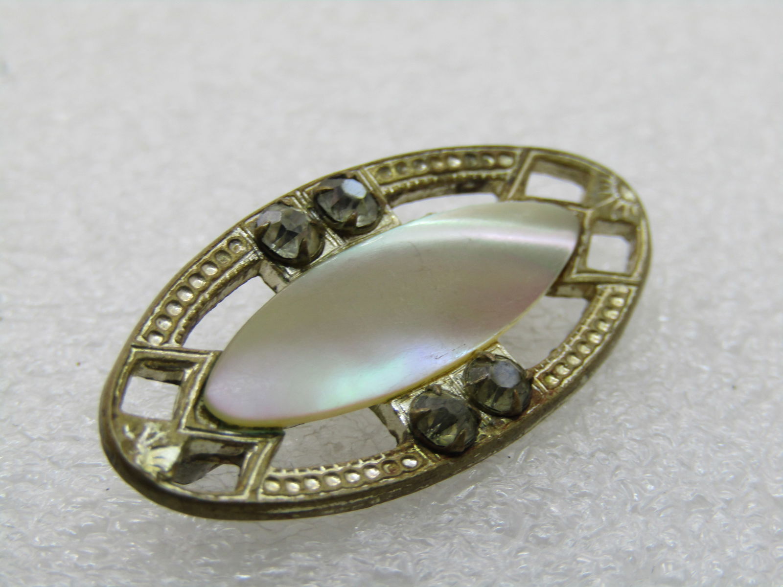 Vintage MOP Rhinestone Brooch, 1930's-1940's - 3