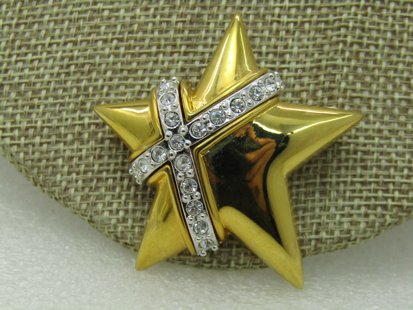 Vintage Joan Rivers Two Tone Star Brooch, CZ/Rhinestones 2" - 3