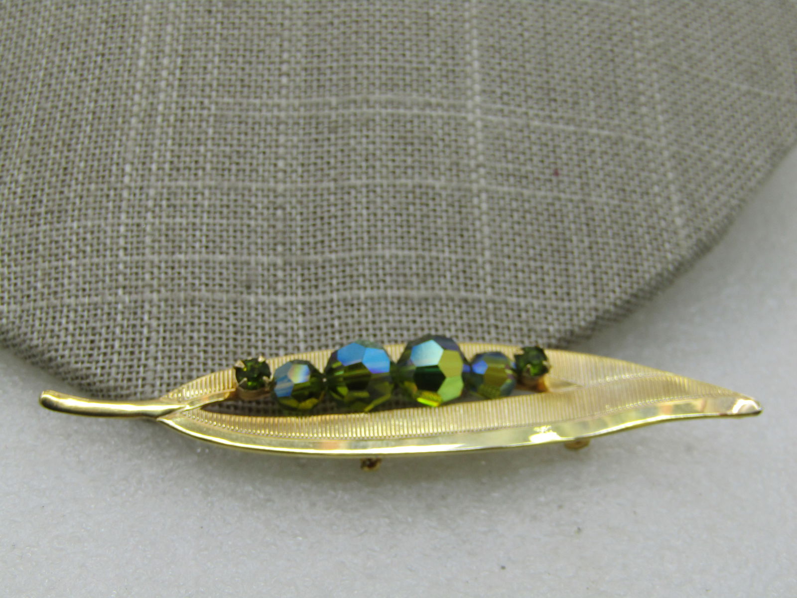 Vintage Aurora Borealis Beaded Leaf Brooch, 3.25" - 2