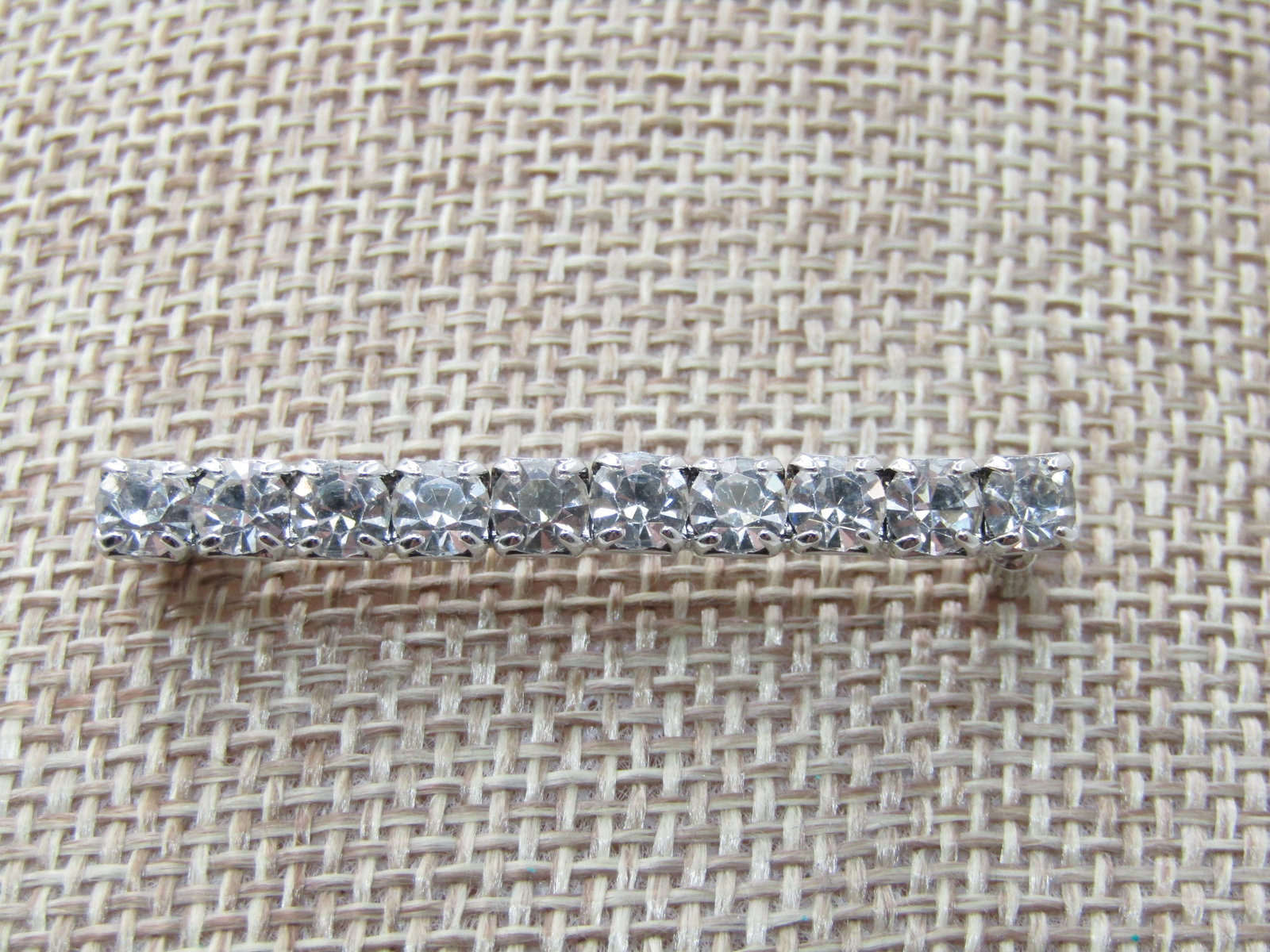 Vintage Rhinestone Bar Brooch, 1-5/8" long, 4mm Tall (1 of 7)
