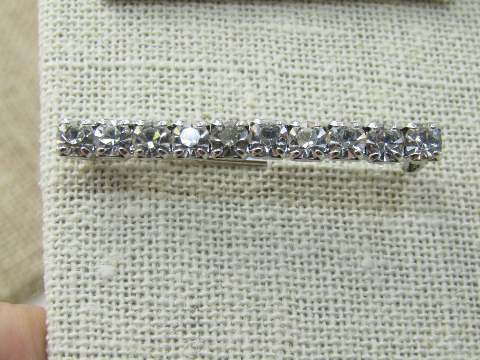 Vintage Rhinestone Bar Brooch, 1-5/8" long, 4mm Tall - 4