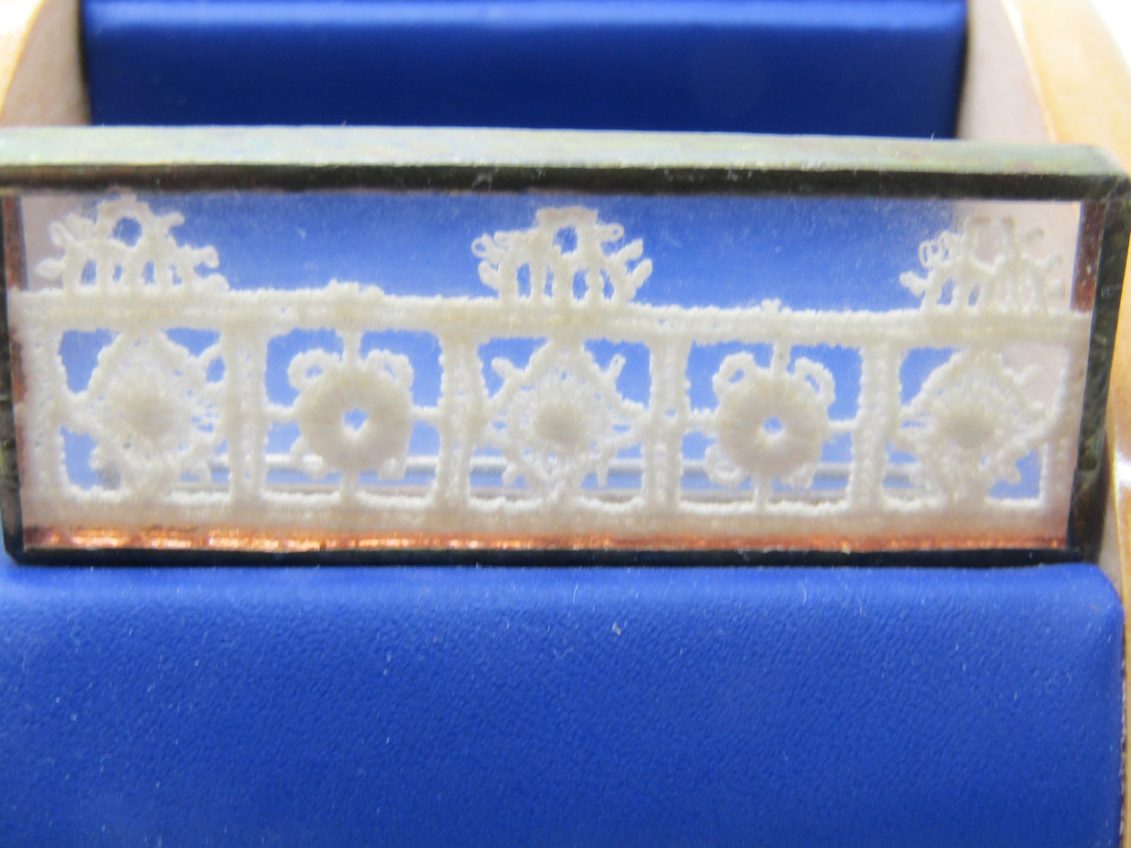 Vintage Framed Lace Brooch, 2" Rectangle, Silver Tone - 2