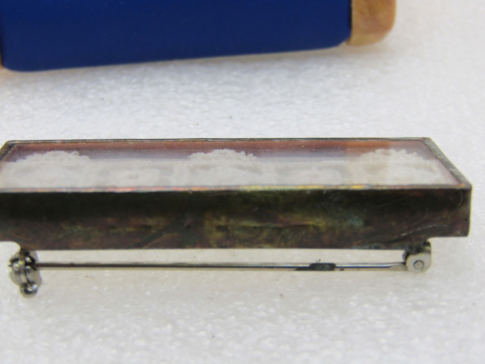 Vintage Framed Lace Brooch, 2" Rectangle, Silver Tone - 6