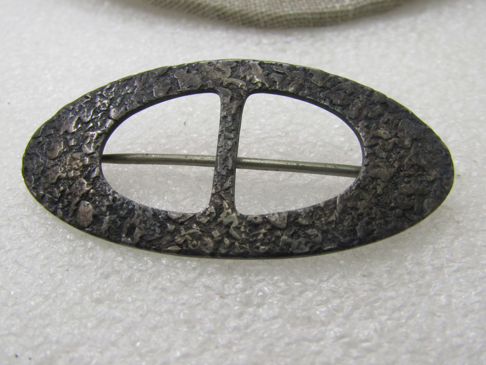 Vintage Early 1900's Sterling Hammered Brooch, European Marks, 2.25" - 6