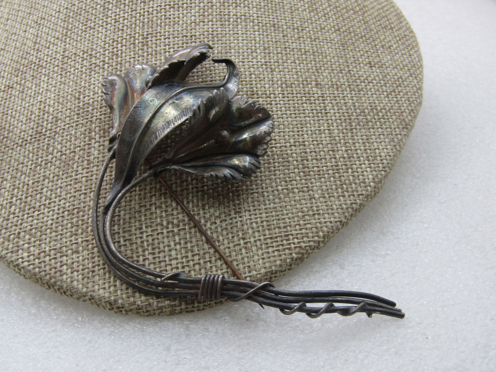 Vintage Sterling Floral Lily Brooch, 4", 1940's - 3