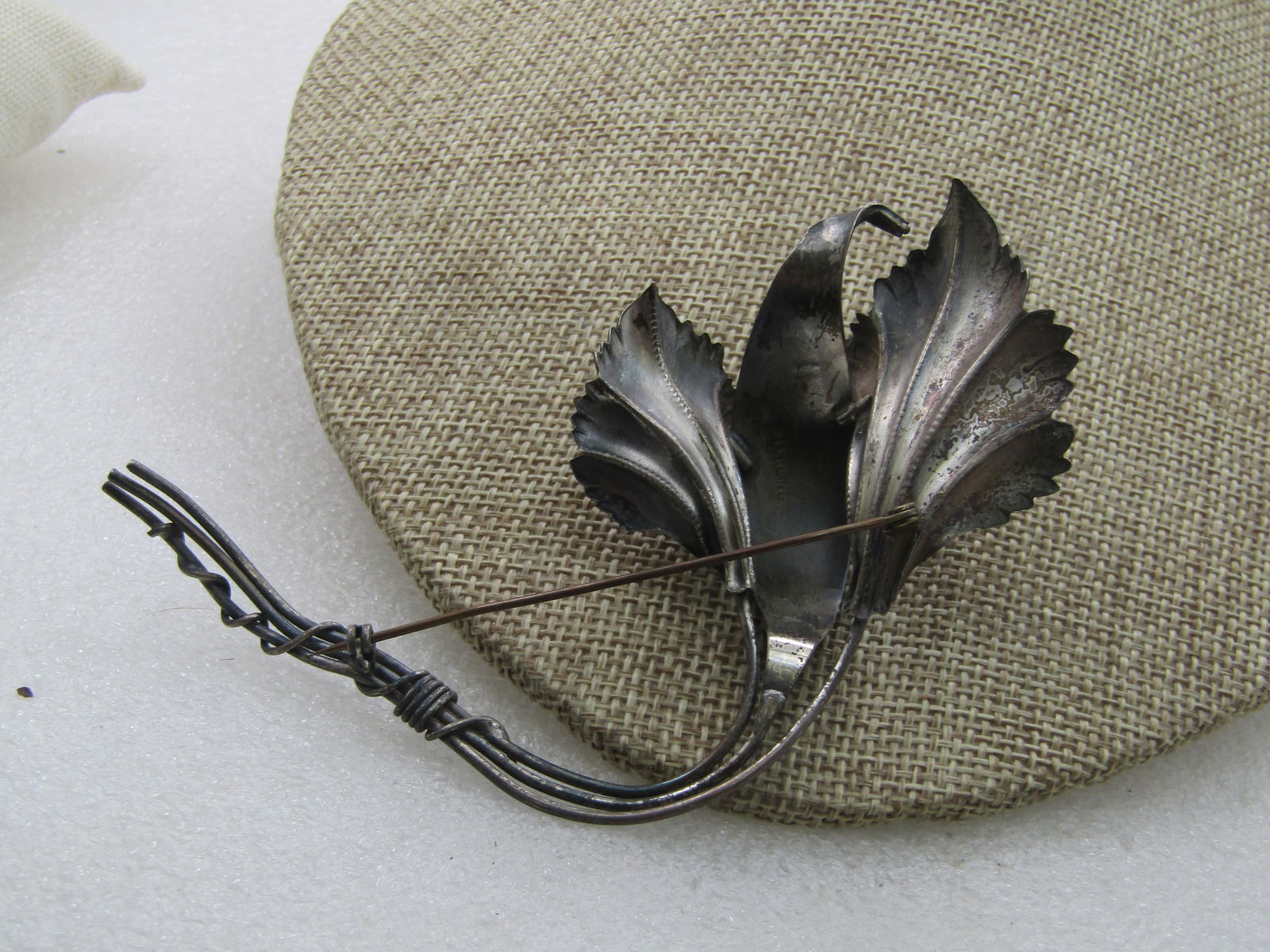 Vintage Sterling Floral Lily Brooch, 4", 1940's - 5