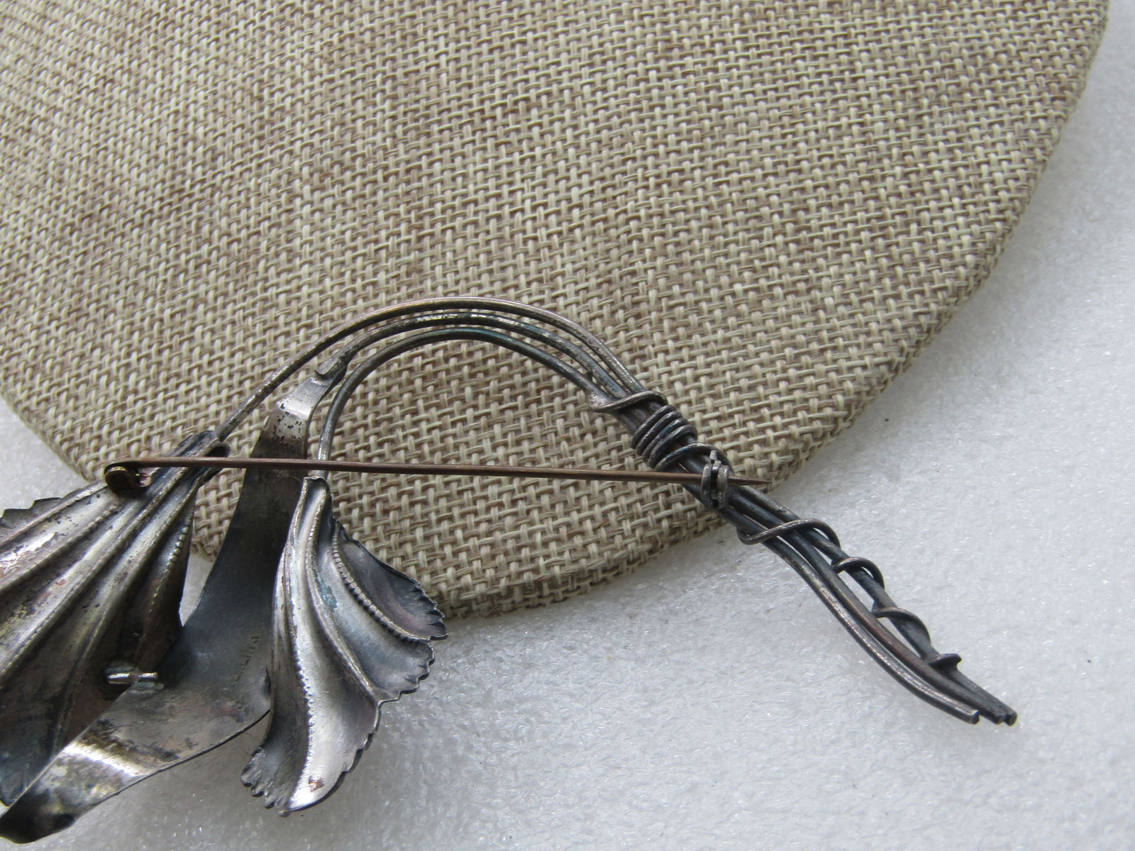 Vintage Sterling Floral Lily Brooch, 4", 1940's - 7