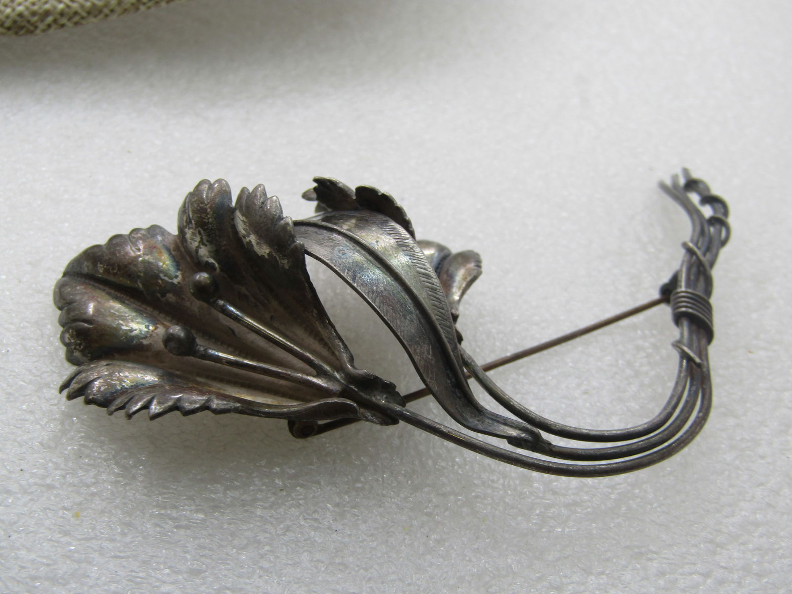 Vintage Sterling Floral Lily Brooch, 4", 1940's - 8