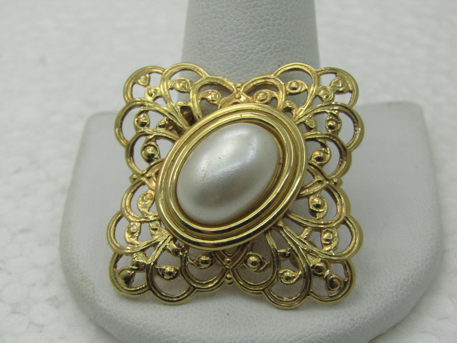 Vintage Faux Pearl Filigree Brooch, 1980's, 1.5" - 2