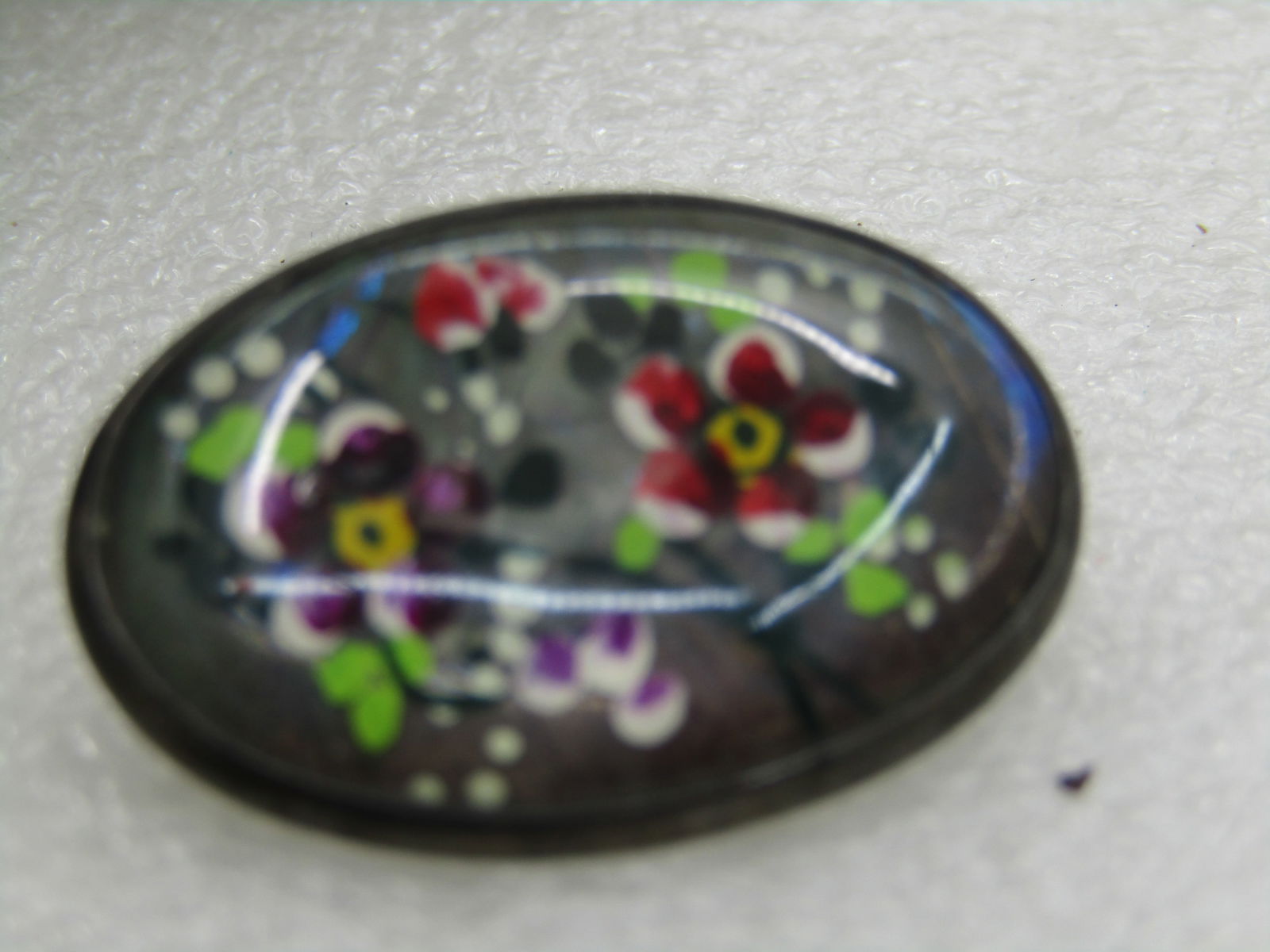 Vintage Sterling Reverse Painted Floral Brooch, 1940's - 2