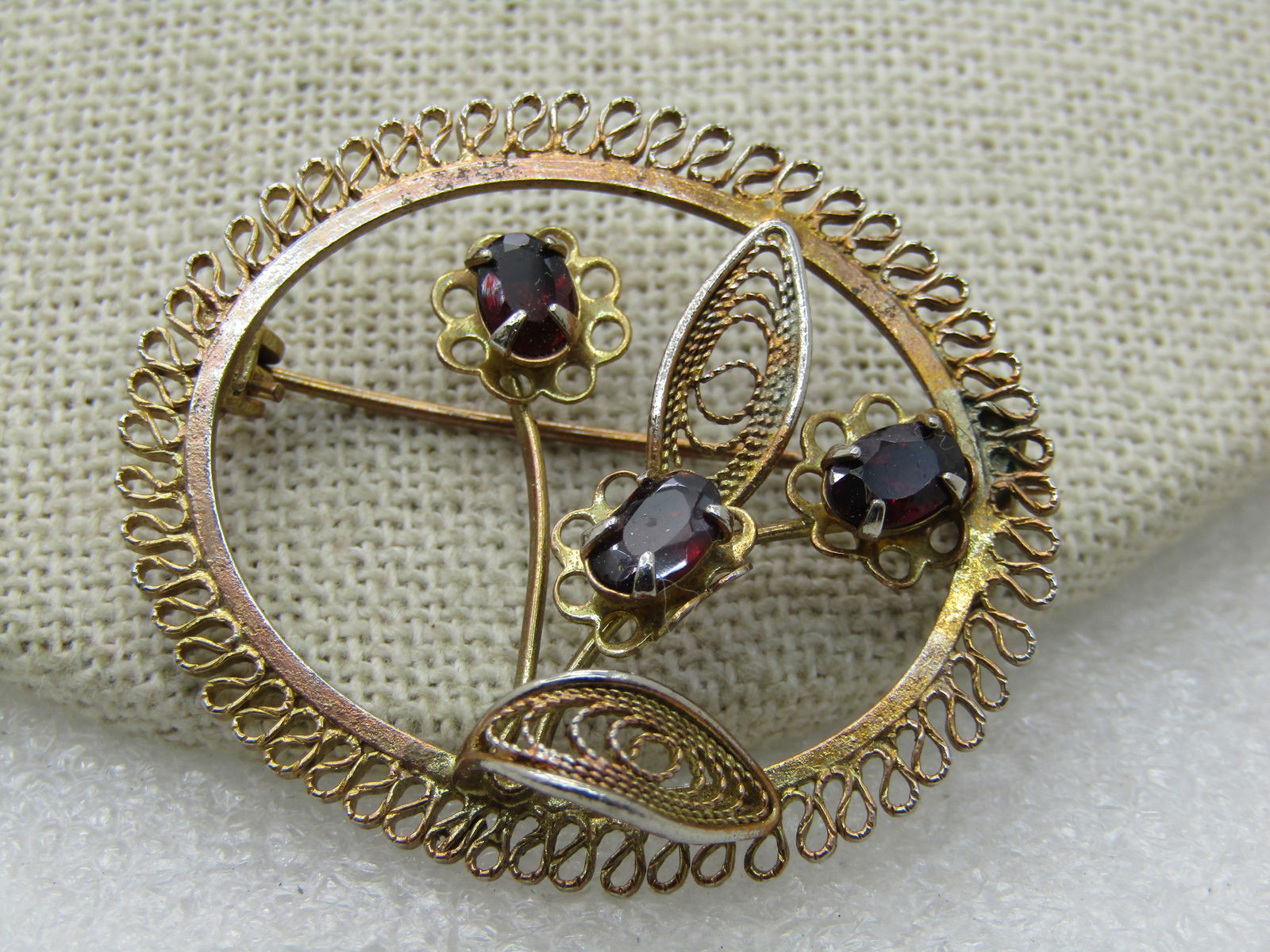 Vintage Filigree Purple Rhinestone Floral Brooch, 1960's, Oval, 1.5" - 3