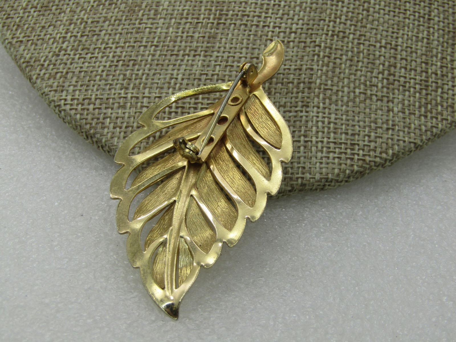 Vintage Leaf With Faux Pearl Brooch, 1960's, 3" - 5