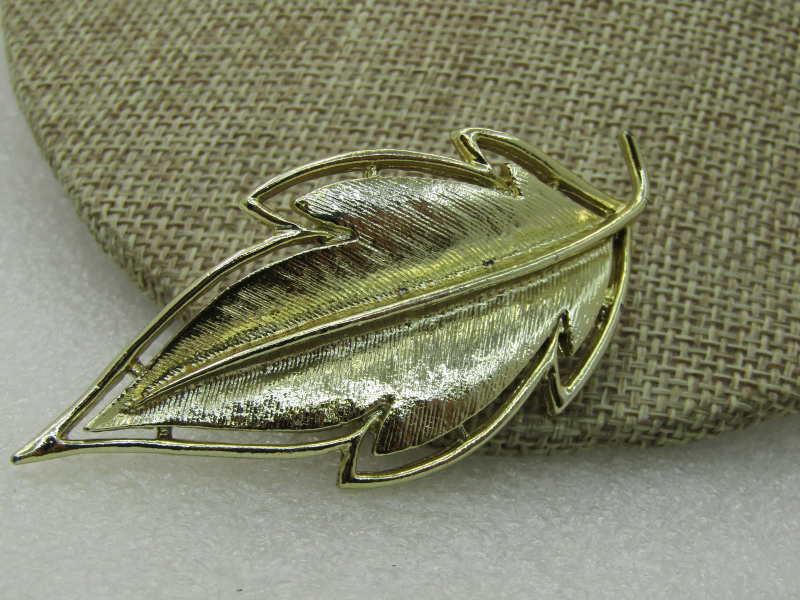 Vintage 1960's Leaf Brooch, Gold Tone, 2.75", Open Framing - 2