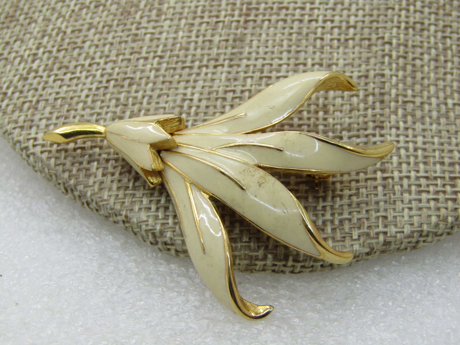 Vintage Monet Leaf Cluster Brooch, Tan Enameled, 2" - 2