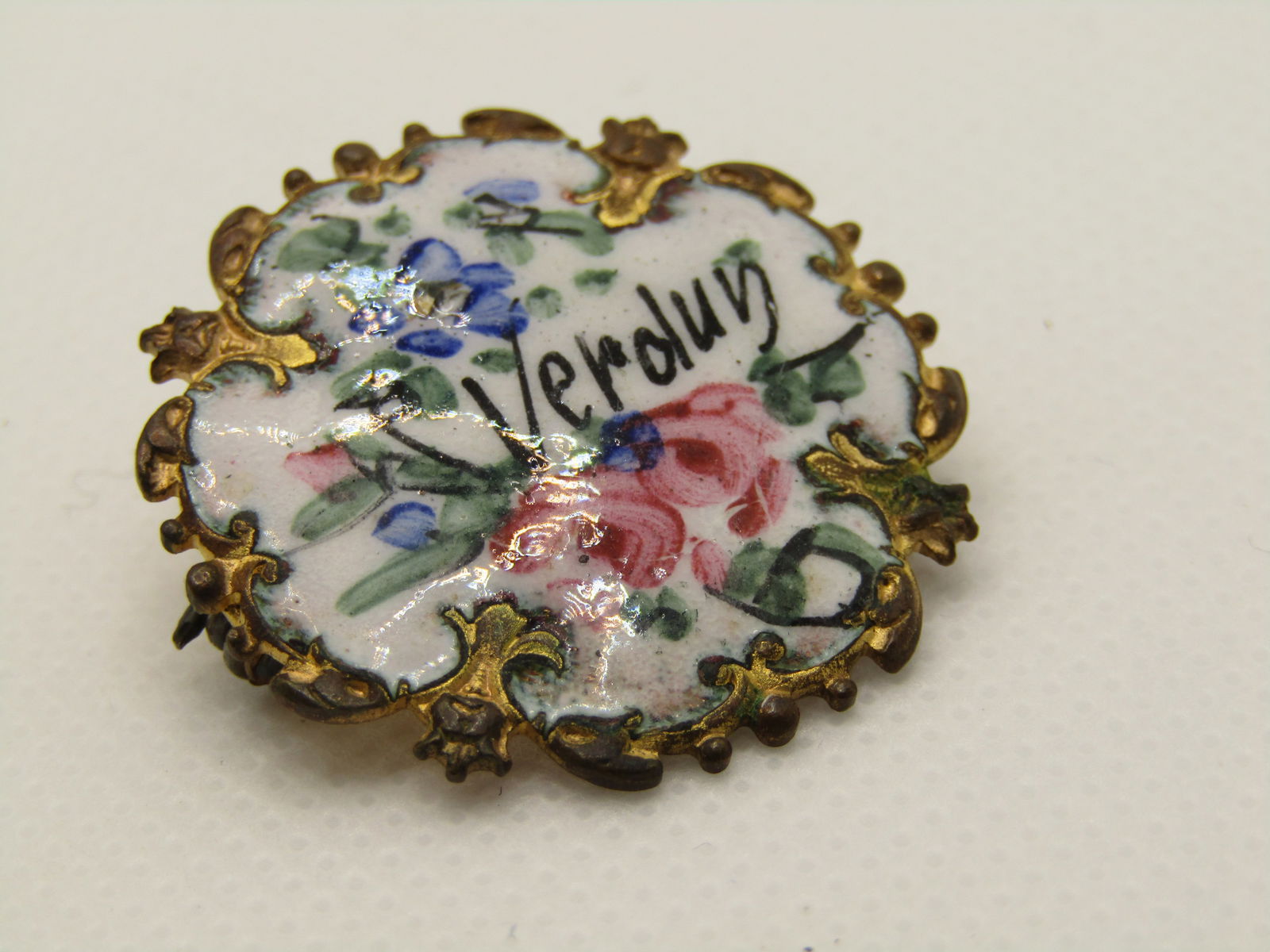 Antique Floral Enameled Brooch with Veroluv Name, late 1800's, early 1900's - 2
