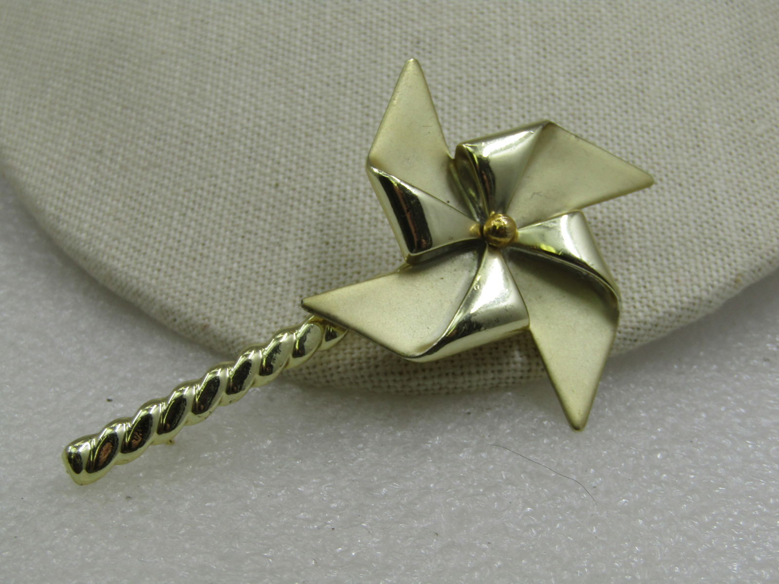 Vintage Arvo Spinning Pinwheel Brooch, 1960's-1970's, 3.25": Vintage Arvo Spinning Pinwheel Brooch, 1960's-1970's, 3.25" and 2" wide - satin and shiny finish. This is a 2" pinwheel that spins on a twisted designed stick which has the pinback on it. Signed arvo