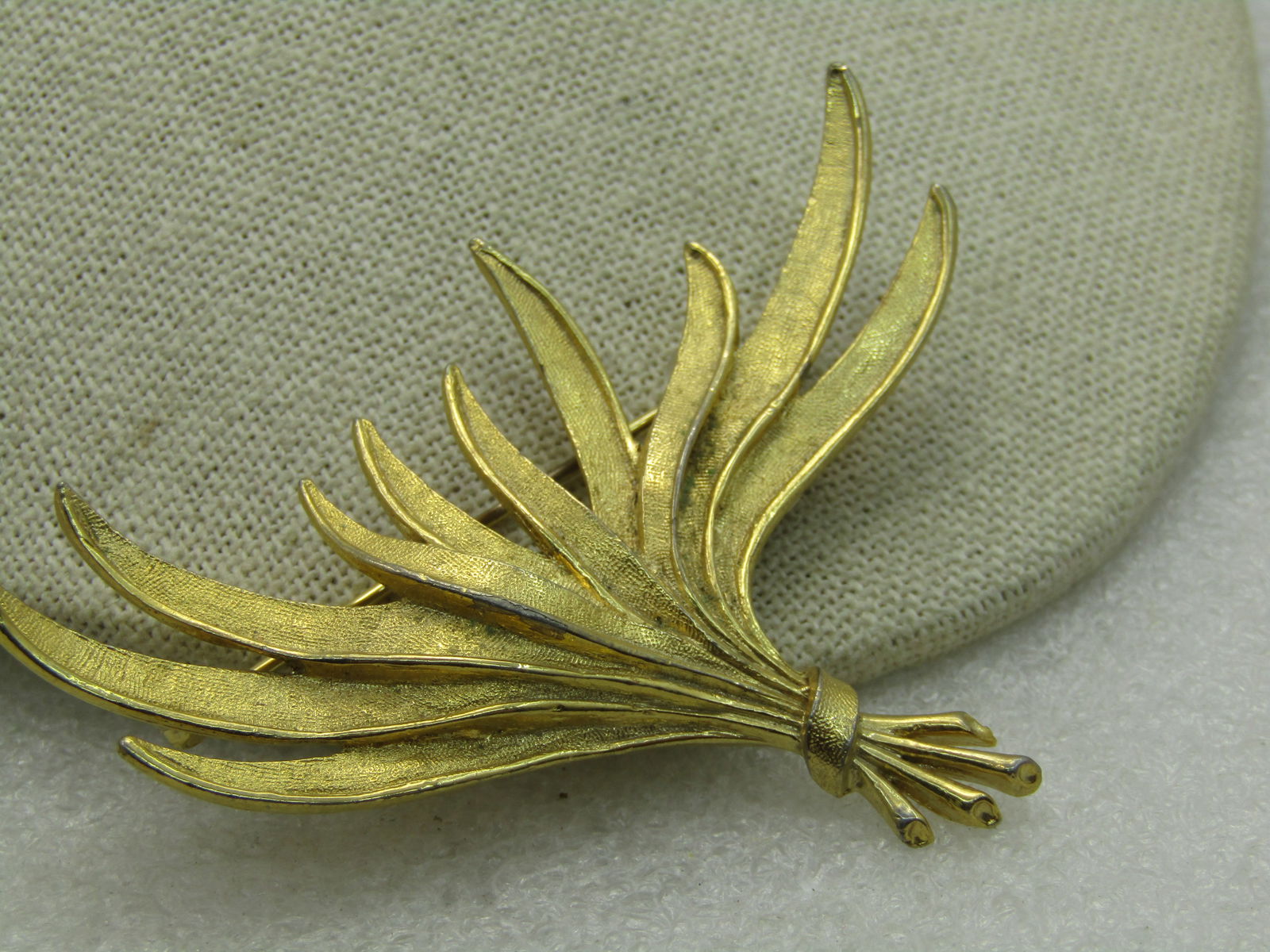 Vintage Gold Tone Leaf Brooch, Signed Ora, 1960's, 3" wide, 2" tall - 3