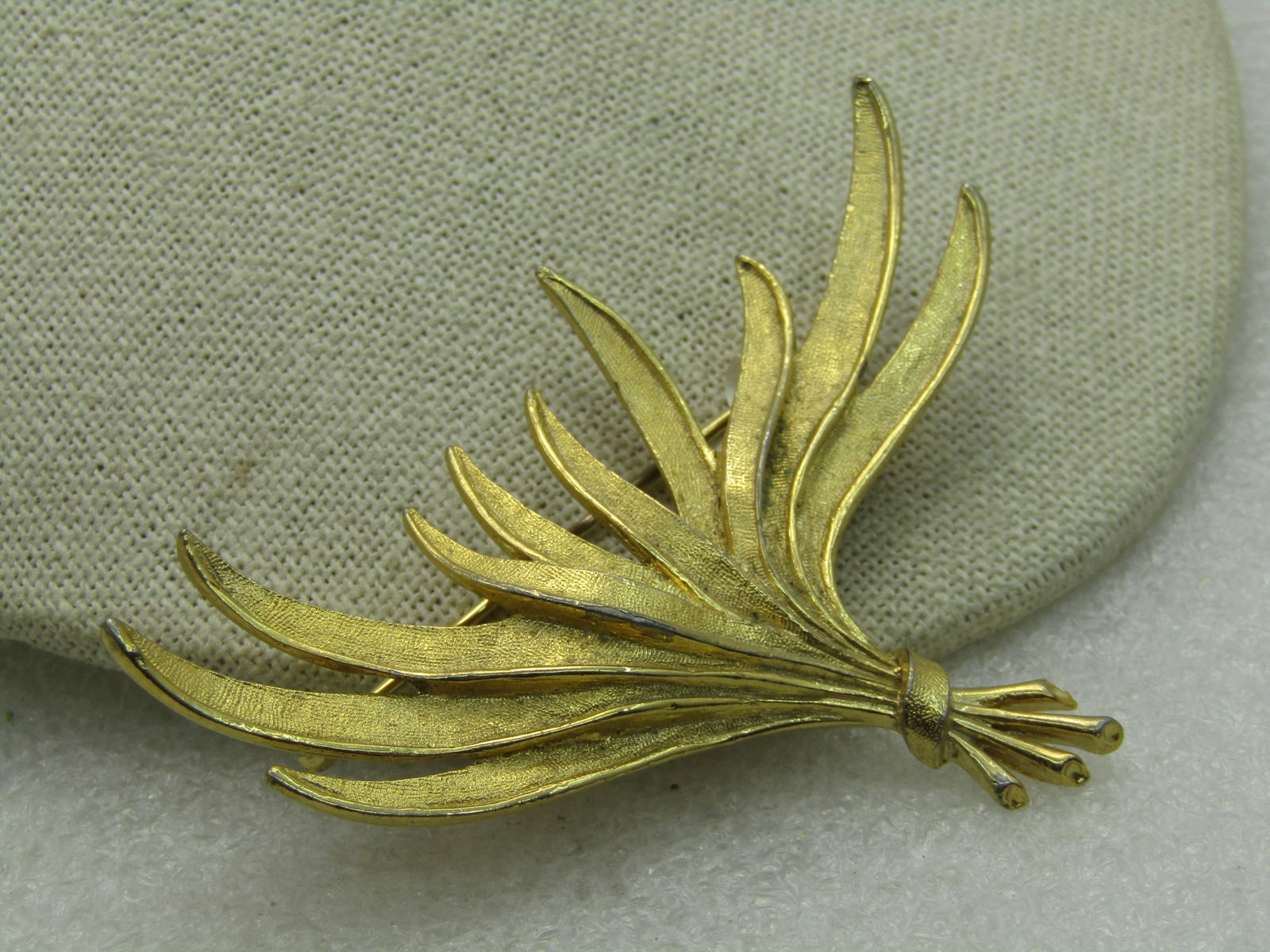 Vintage Gold Tone Leaf Brooch, Signed Ora, 1960's, 3" wide, 2" tall - 4