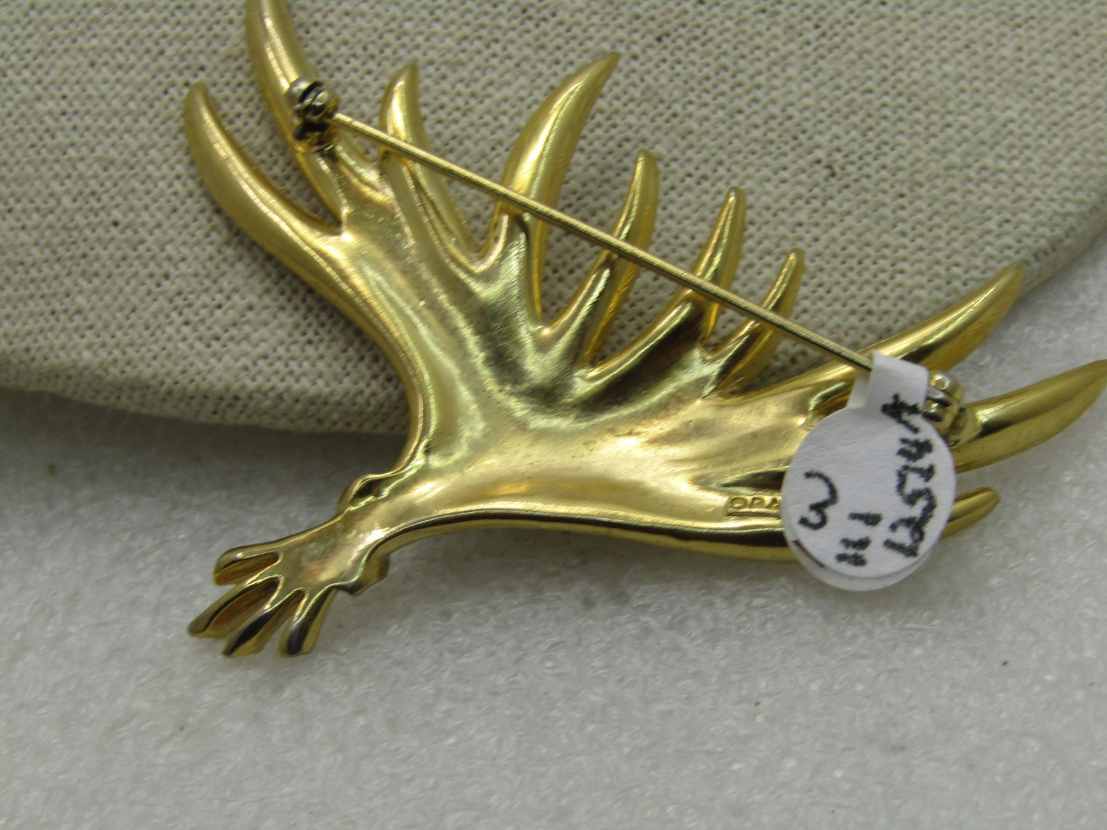 Vintage Gold Tone Leaf Brooch, Signed Ora, 1960's, 3" wide, 2" tall - 5