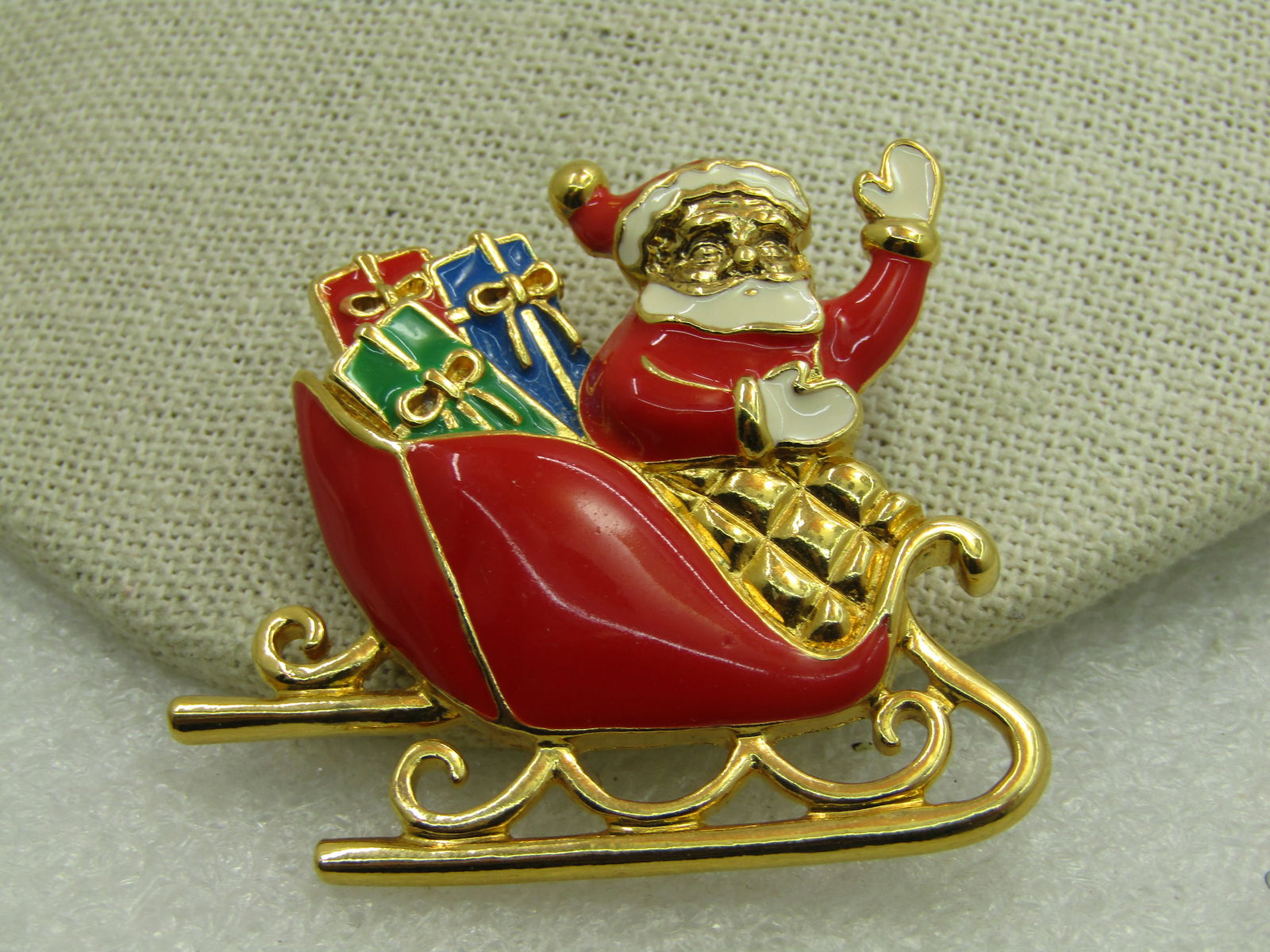 Vintage Avon Enameled Santa & Sleigh Brooch 2" and 1.75" tall - 4