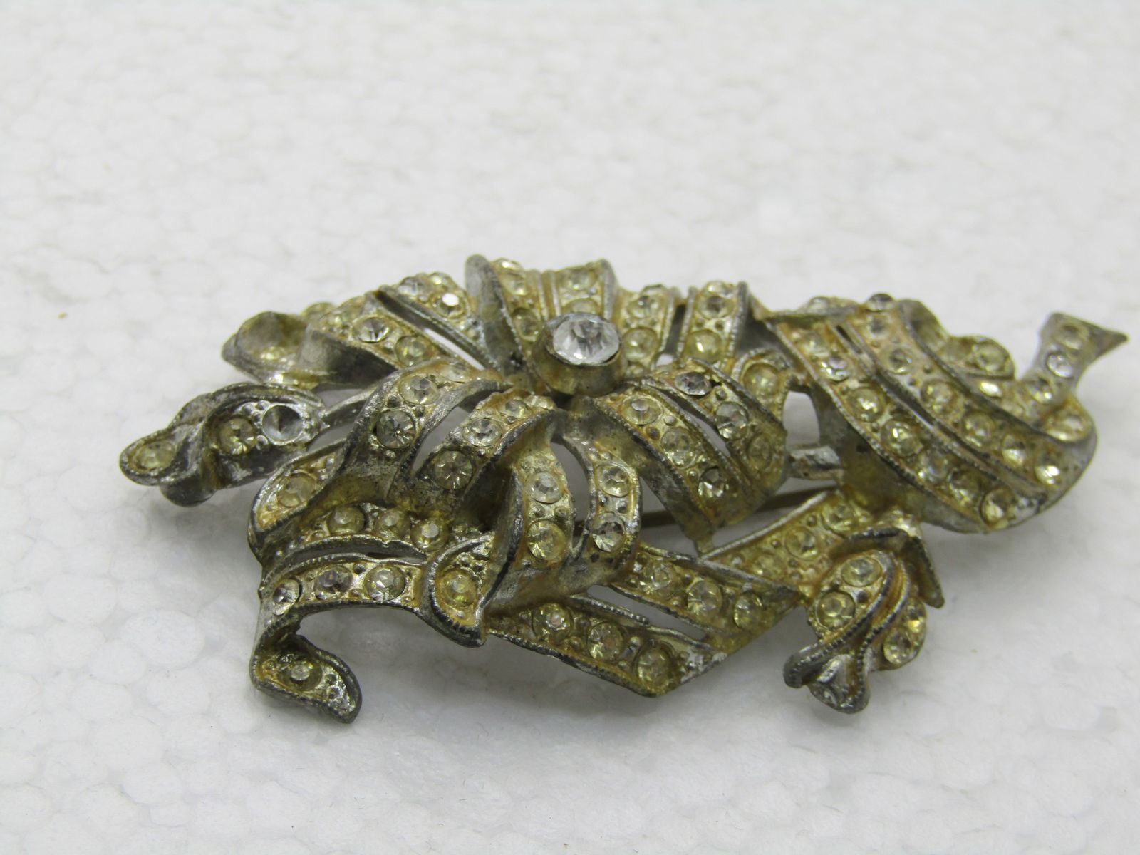 Vintage 1930's Art Deco Rhinestone Brooch, Pot Metal, 3" - 6