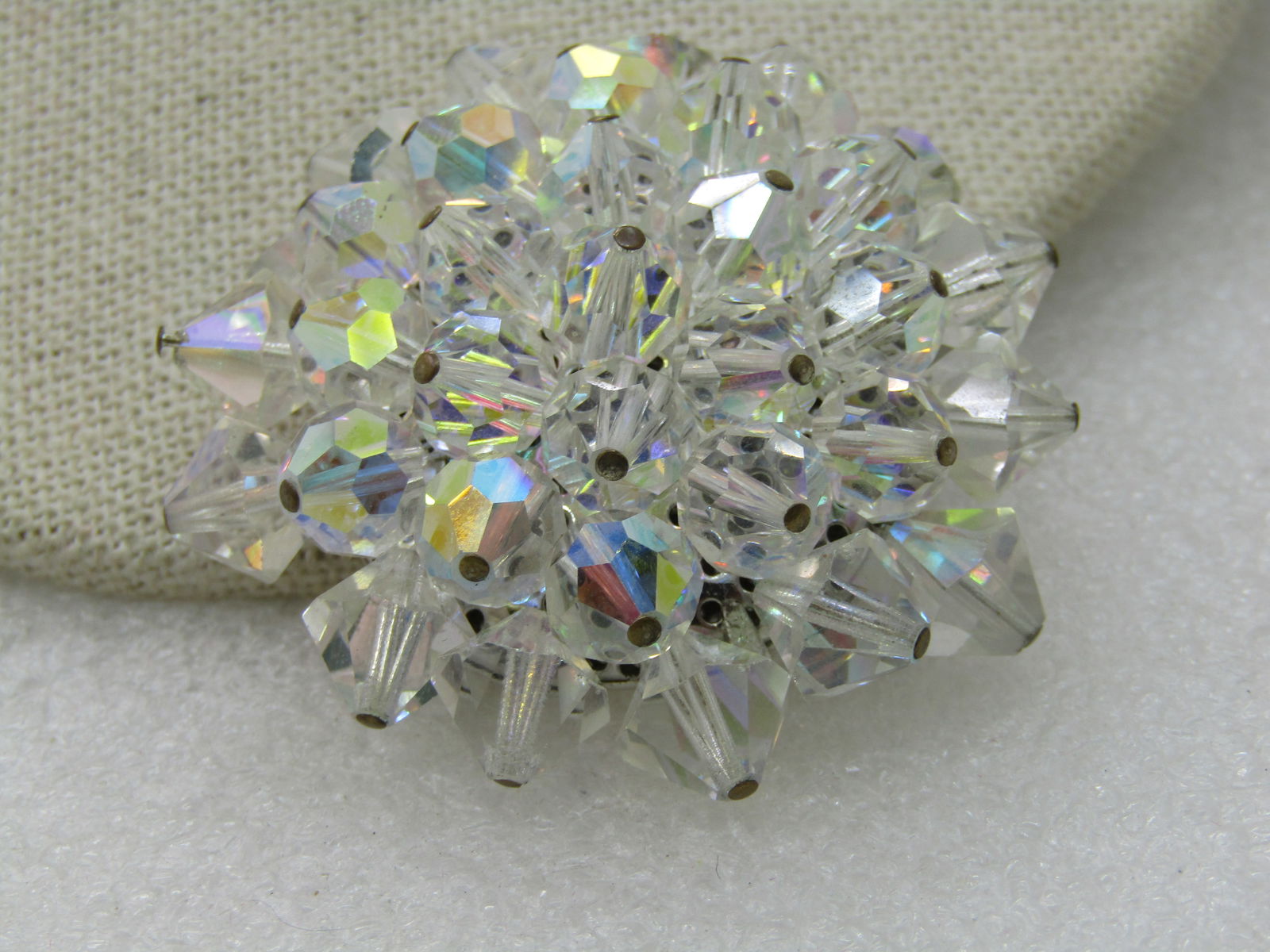 Vintage Aurora Borealis Crystal Brooch, 1.75" - 2