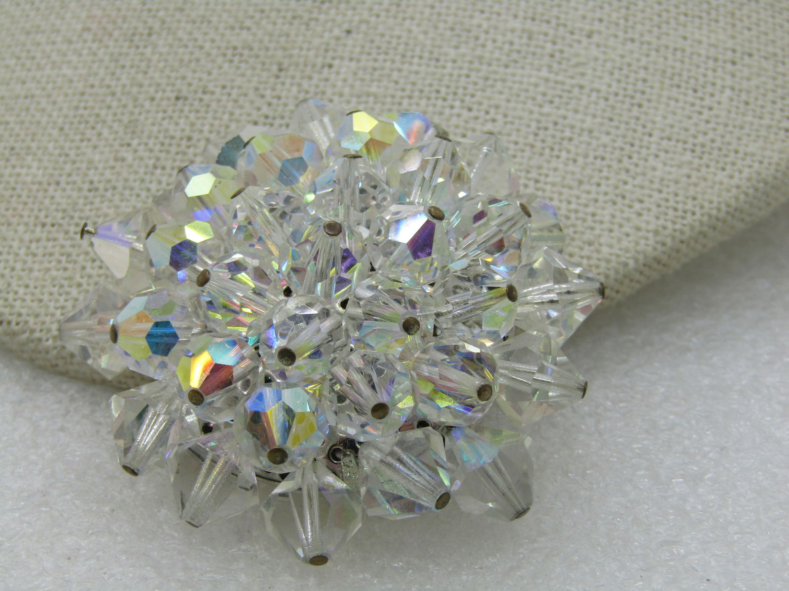 Vintage Aurora Borealis Crystal Brooch, 1.75" - 3